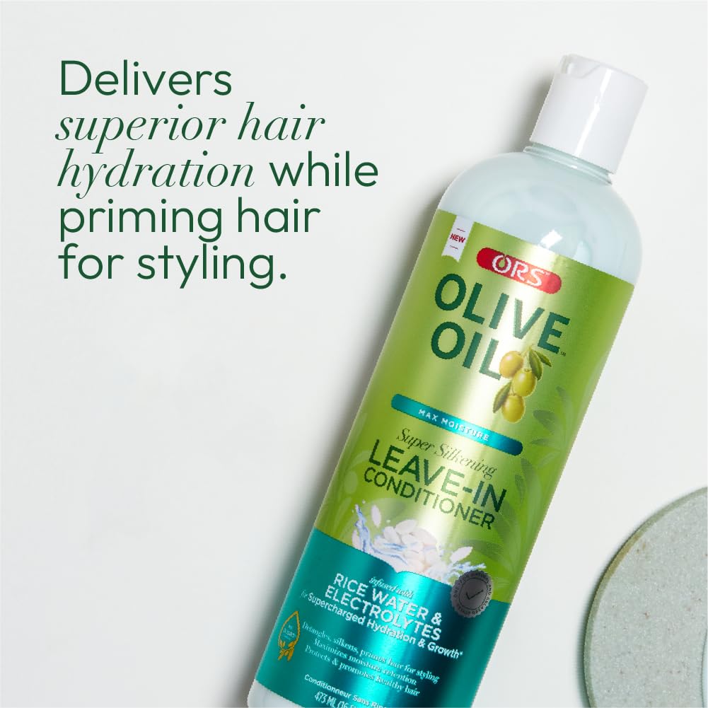 ORS Olive Oil Max Moisture Leave-In Conditioner with Rice Water & Electrolytes - Deep Hydration for Dry, Damaged Hair - 16oz (Pack of 2) - Perfect for Curly, Coily & Natural Hair Care Routine