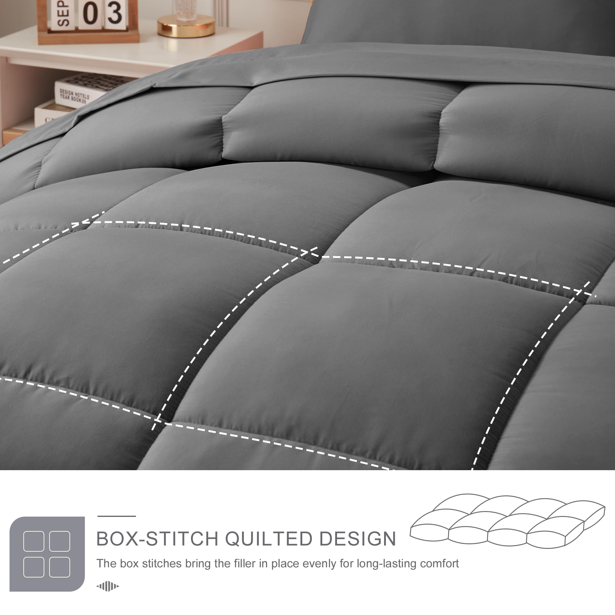 Newspin 5-Piece Twin Bed in a Bag Comforter Set - Dark Grey All Season Ultra Soft Bedding (Comforter, Flat Sheet, Fitted Sheet, 2 Pillowcases) for Kids, Teens & Guest Rooms | Perfect for Dorm, Apartment & Cozy Home Decor