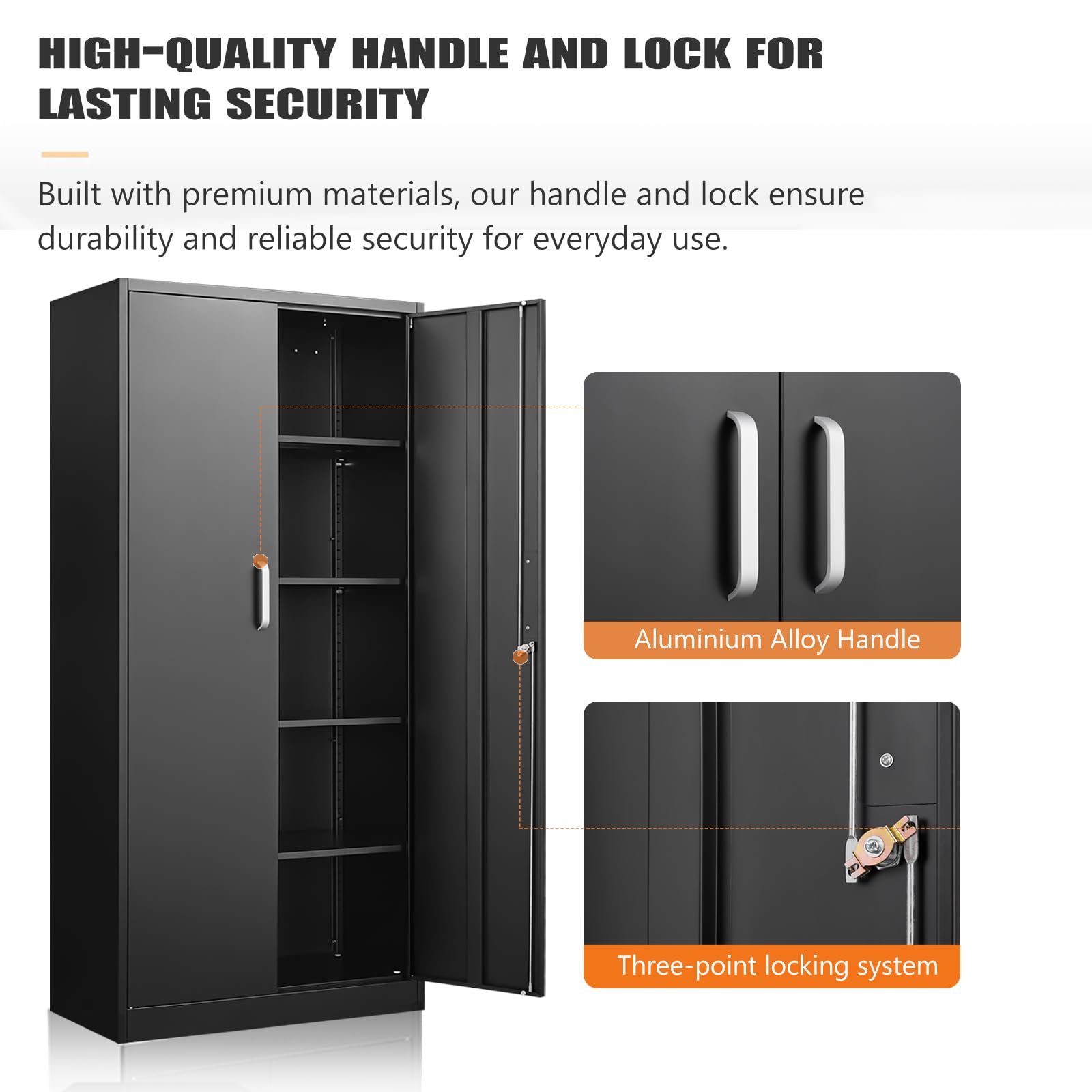 Black Metal Storage Cabinet with Adjustable Shelves & Doors - 71