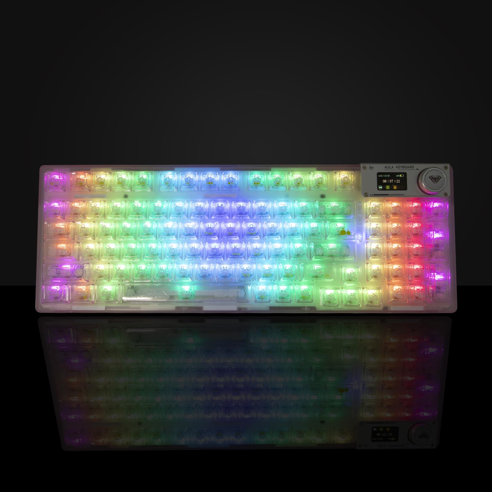 F98Pro 95% Hot-Swappable Wireless Mechanical Keyboard - Bluetooth 5.0/2.4Ghz/USB-C Connectivity, RGB Backlit Gaming Keyboard with Transparent Keycaps, OLED Display & 4000mAh Battery (Pink) - Perfect for Gaming, Office Work & Typing Enthusiasts