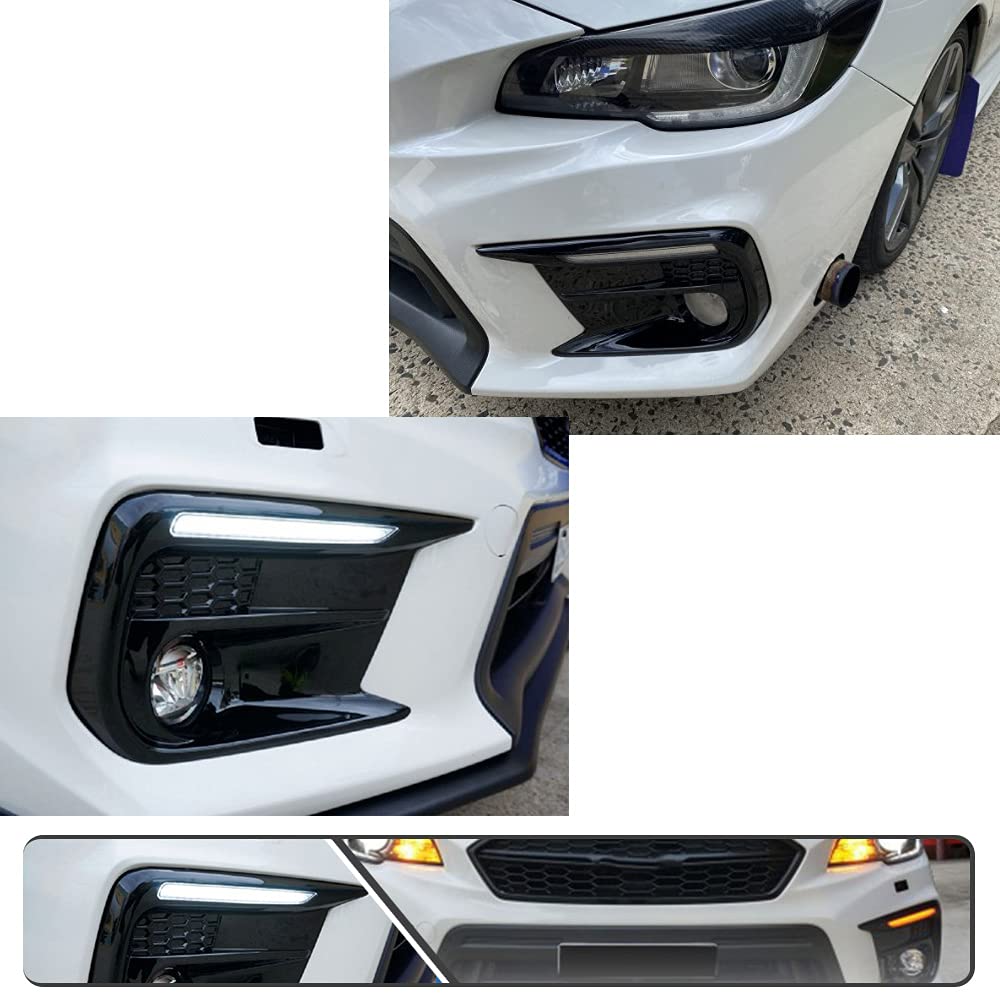2Pcs White/Amber LED Daytime Running Lights (DRL) with Dynamic Sequential Turn Signals for Subaru WRX 2018-2020 - Fog Lamp Bezels Replacement | Enhance Visibility & Style for Day & Night Driving