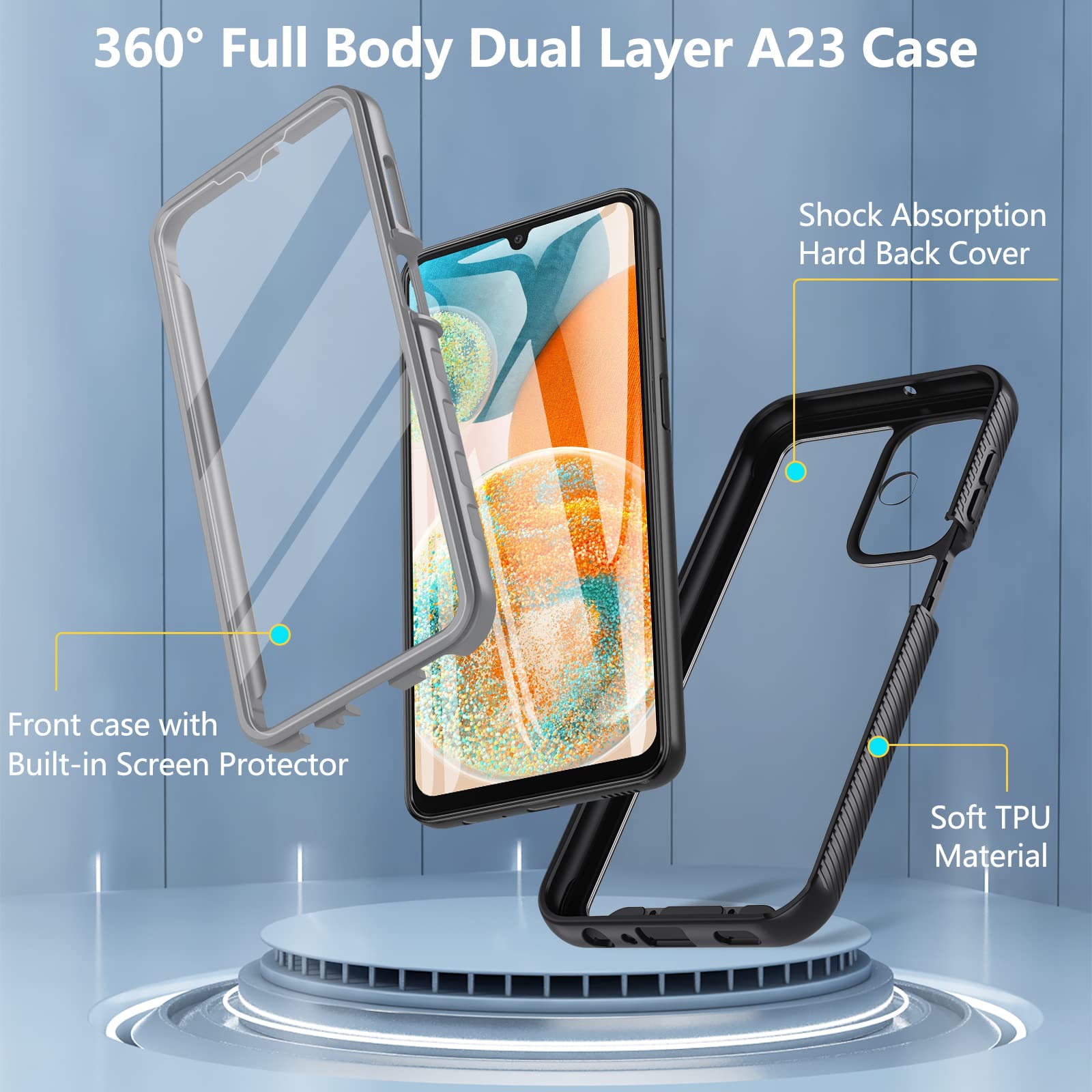 BESINPO Military Grade Shockproof Rugged Case for Samsung Galaxy A23 5G - 360 Full Body Protection with Built-in Screen Protector | Heavy Duty Bumper Cover for Everyday Use, Outdoor Activities & Work