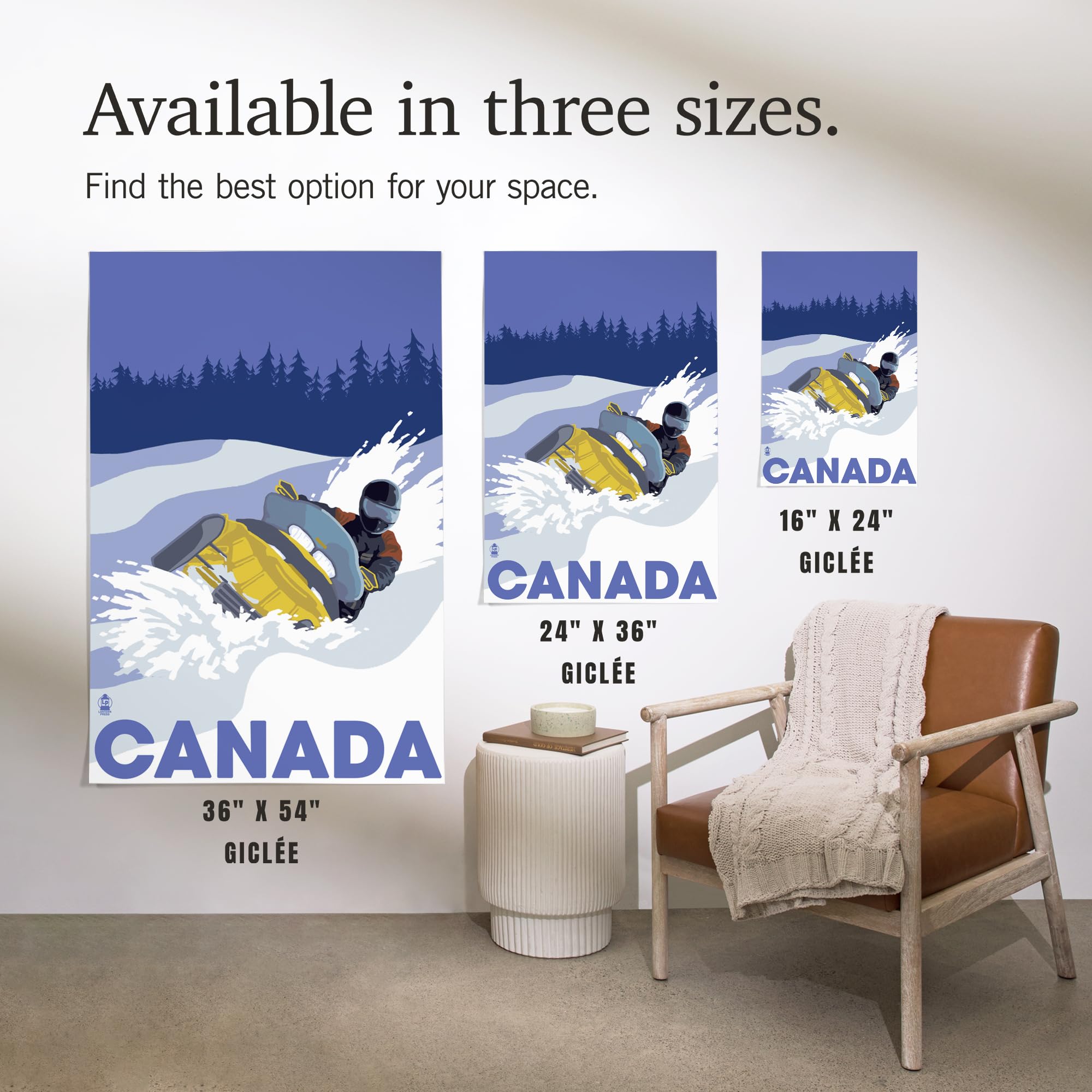 Lantern Press 16x24 Inch Giclee Art Print - Snowmobile Winter Scene in Canada - Perfect for Home Decor, Office Wall Art & Cabin Living Room