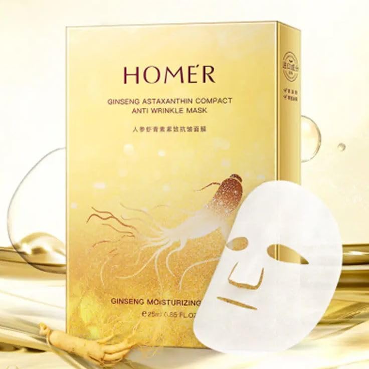 Opulent Mirage Ginseng Moisturizing Facial Mask - Brightening & Repairing Face Essence with Astaxanthin for Firming Skin | Hydrating Skincare for Dry & Dull Complexion | Perfect for Night Routine & Spa Days