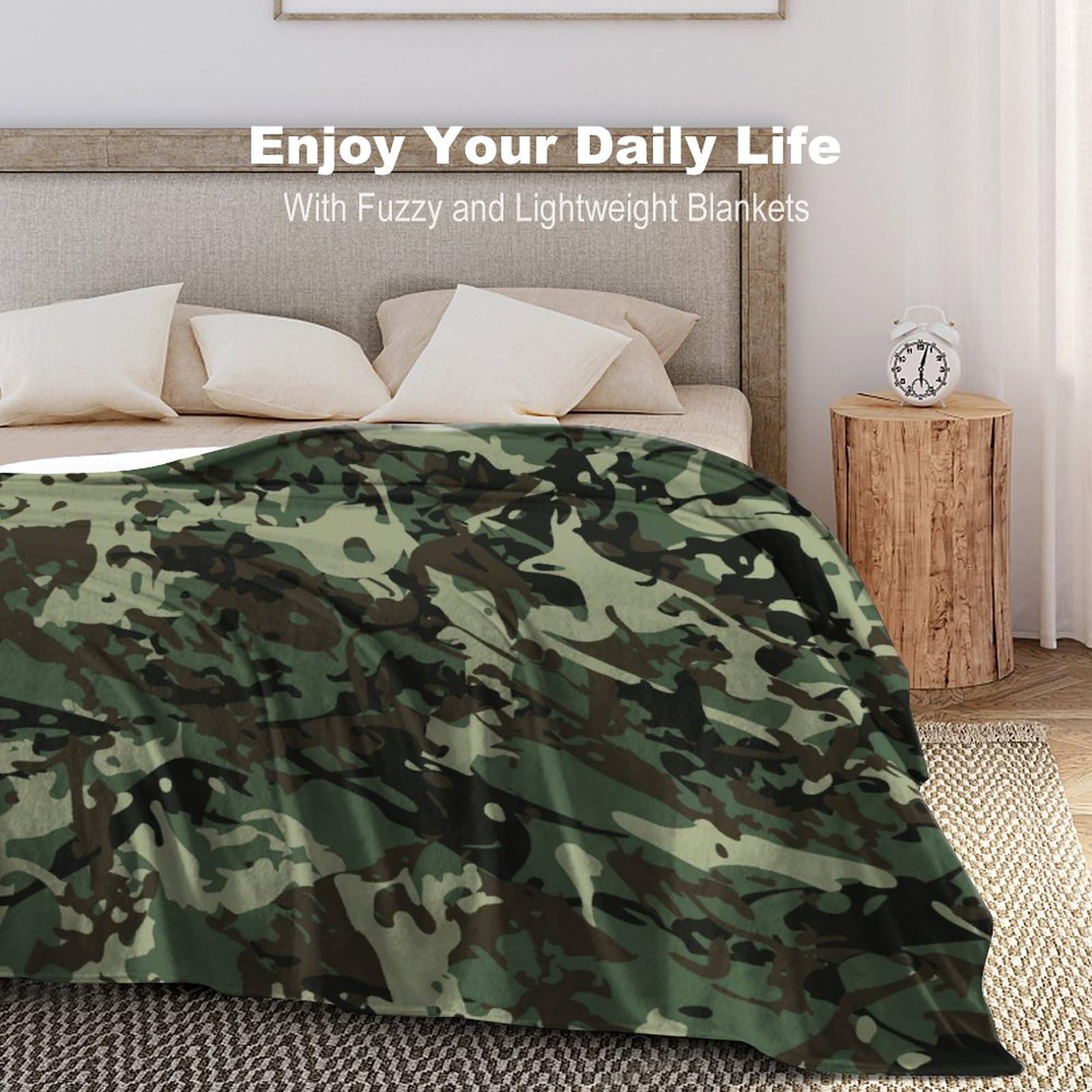 All Season Soft Flannel Travel Blanket for Dorm, Office & Home - Cozy Nap Blanket with Cool Green Camo Army Camouflage Design | Perfect for Sofa, Bed, Travel & Outdoor Adventures