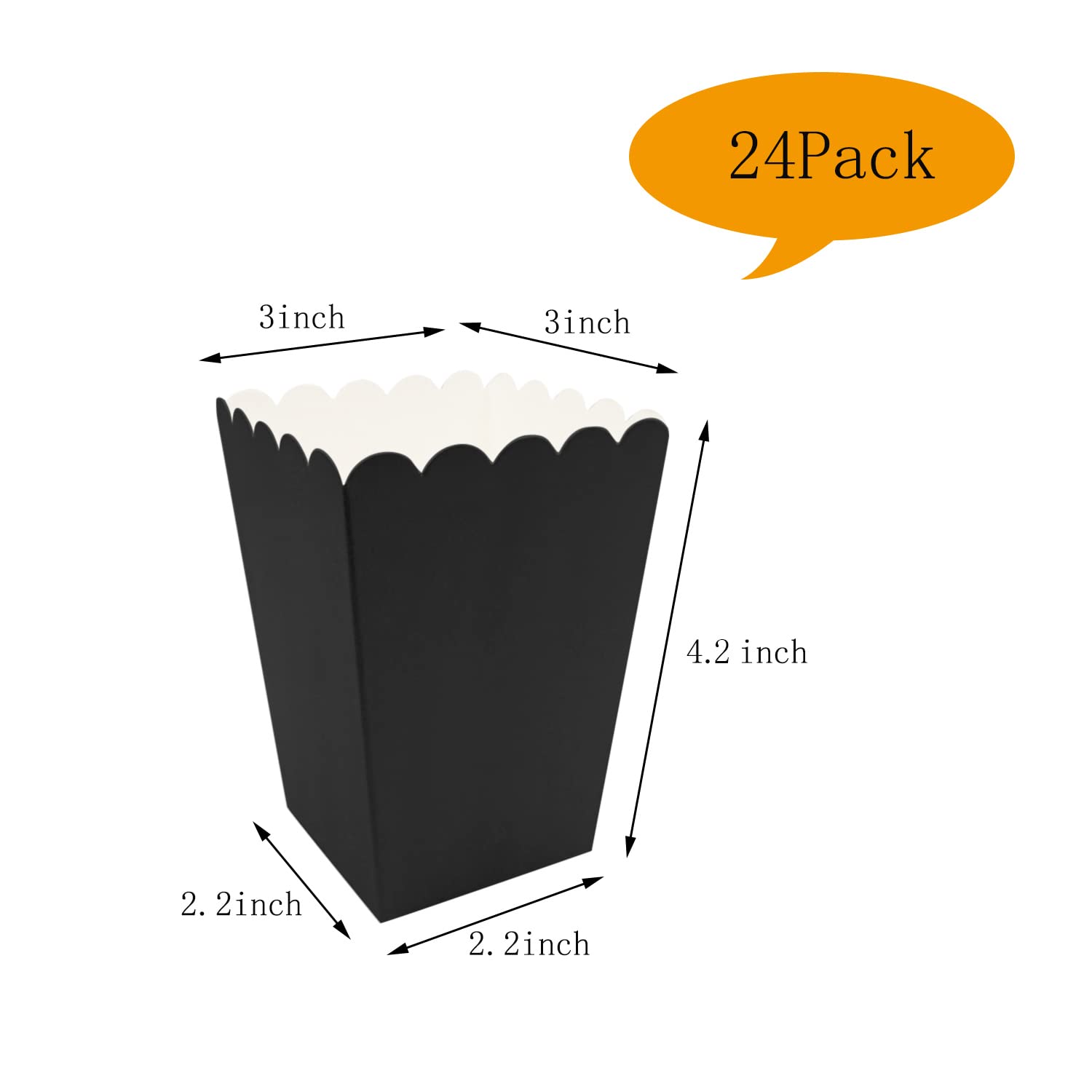 24 Pcs Black Mini Paper Popcorn Boxes - Cardboard Popcorn Containers for Movie Nights, Birthday Parties & Carnival Events