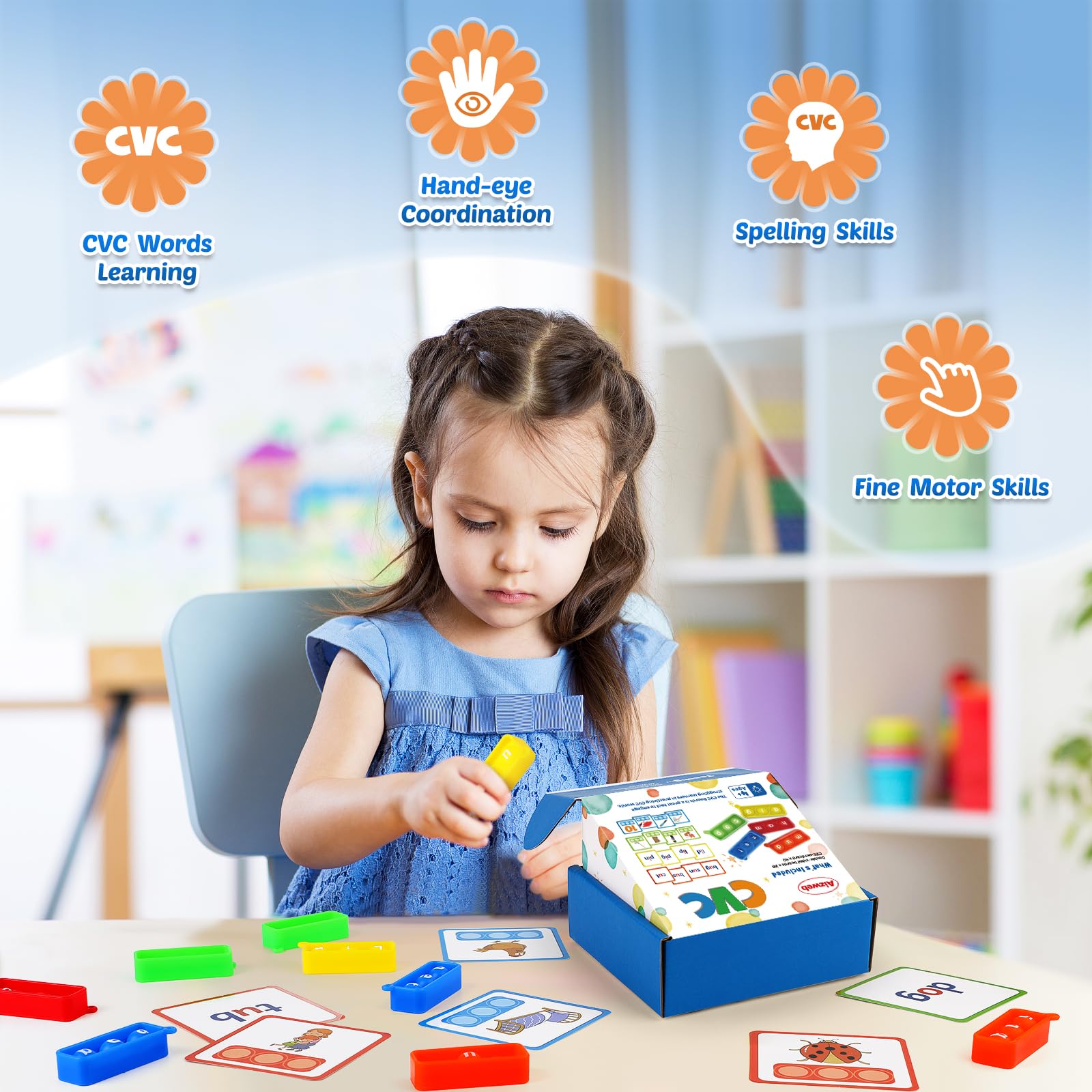 Aizweb Phonics CVC Word Game Flash Cards for Kids - Preschool & Kindergarten Learning Activity