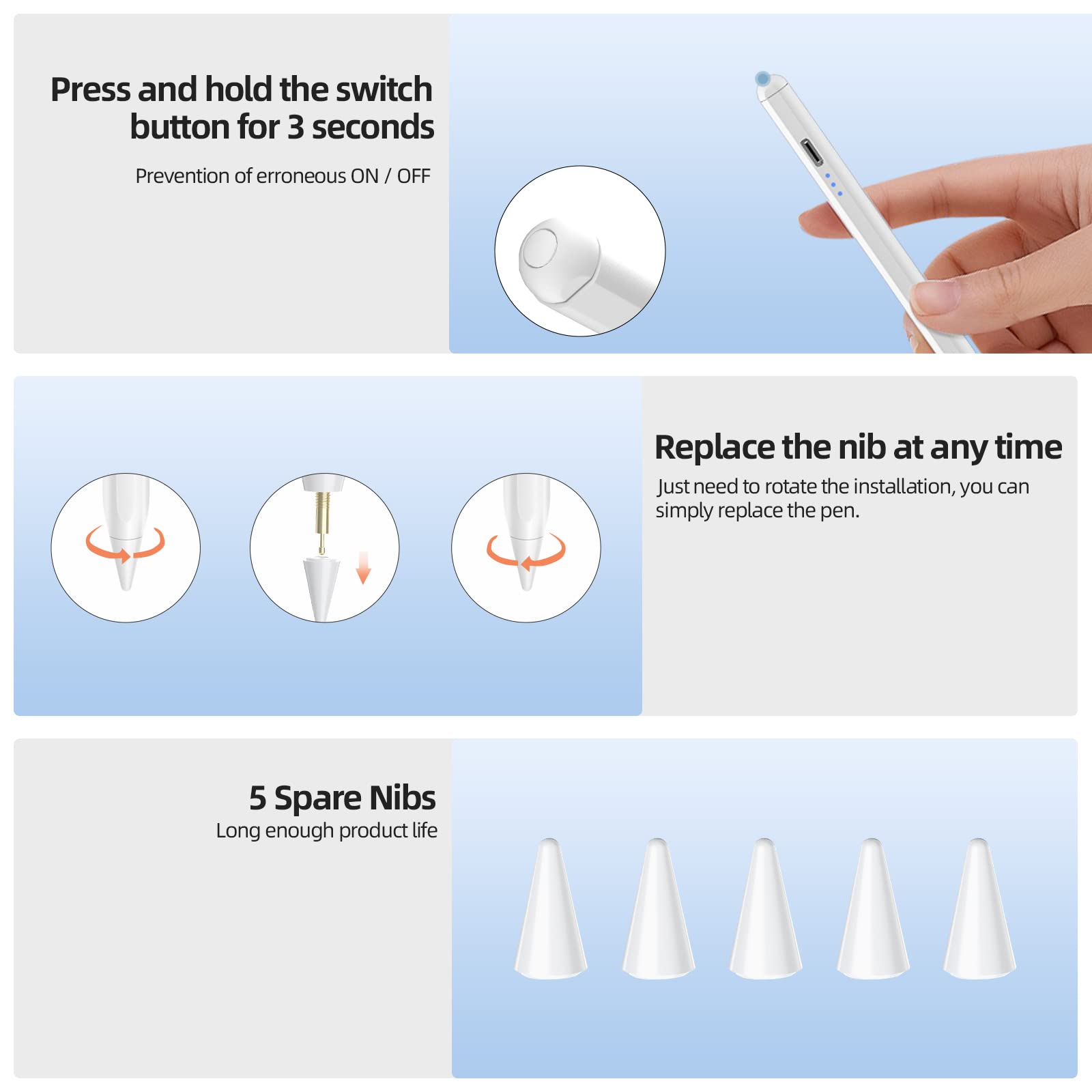 Apple Pencil Alternative for iPad 10th/9th Generation - Stylus Pen Compatible with iPad 2018-2022 Models (10th/9th/8th/7th/6th Gen, Air, Pro, Mini) - 15 Min Fast Charging, Palm Rejection & Tilt Sensitivity - White - Perfect for Drawing, Note Taking & Digital Art