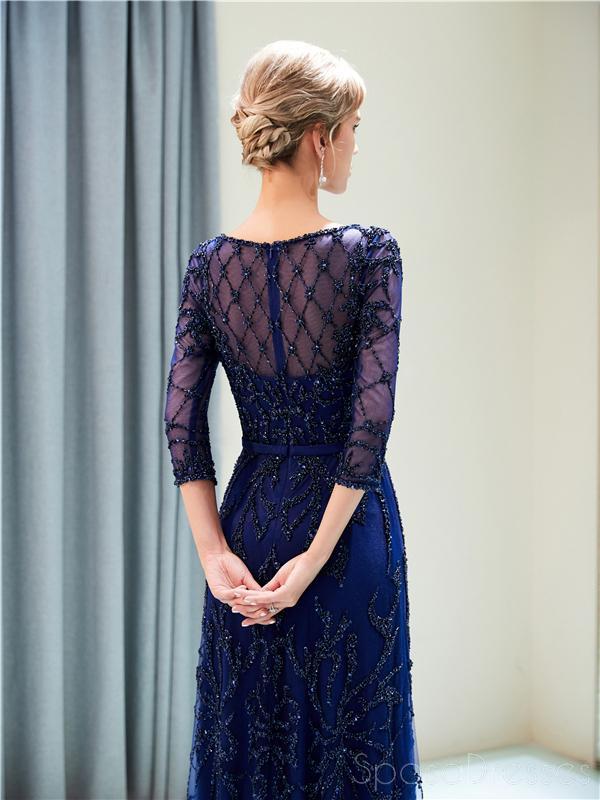 Elegant Navy Long Sleeve Lace Beaded Prom Dress for Evening Party & Formal Events - Perfect for Homecoming, Ball Gowns & Special Occasions - Style 12052