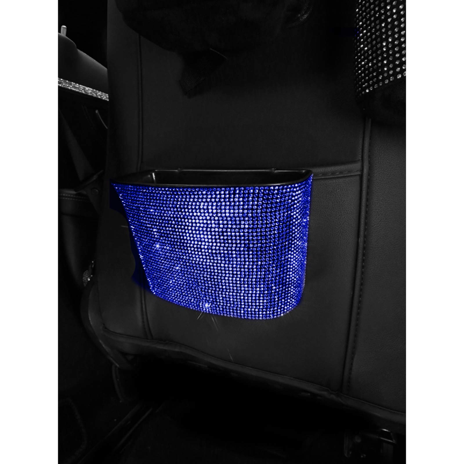 Sparkly Rhinestone Car Trash Can - Hanging Plastic Garbage Bin for Vehicles with Glittering Bling - Perfect for Road Trips, Commuting & Keeping Your Car Clean