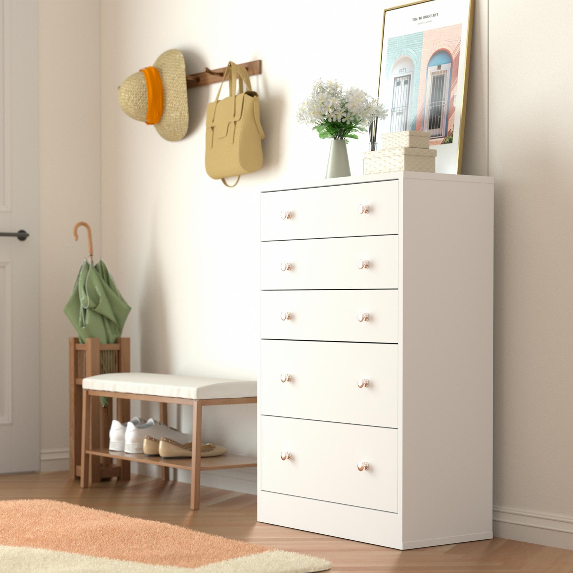 MUPATER 5-Drawer Dresser for Bedroom - Large Storage Organizer with Smooth Gliding Drawers - Perfect for Closet, Living Room, Nursery & Hallway - White (Ideal for Home Organization & Space Saving)