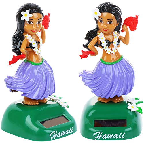 Solar Hula Girl Car Decor - 2 Pack Dancing Dashboard Toy for Party & Gifts