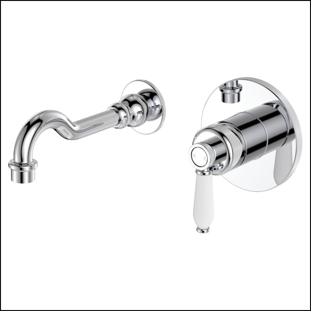 FIENZA Eleanor Wall Mounted Basin and Bath Mixer Set - Chrome Finish with Ceramic Cartridge for Bathroom Sink and Bathtub Faucet - Perfect for Modern Home, Hotel, and Spa Bathroom Renovations