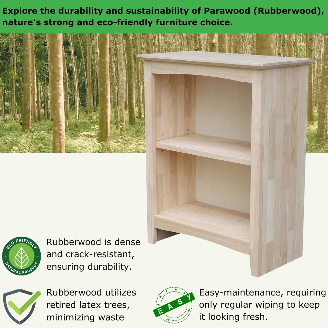 IC International Concepts Solid Wood Shaker Bookcase - 1 Fixed & 1 Adjustable Shelf - 24
