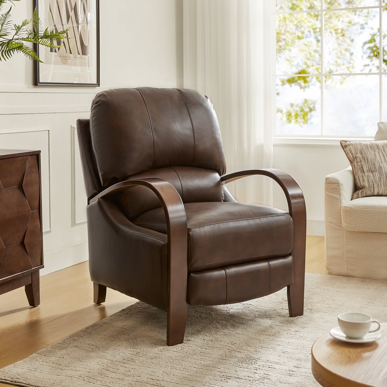 Melissa Genuine Leather Manual Recliner Chair - Handcrafted Full Grain Leather Living Room Recliner with Smooth Manual Mechanism, Perfect for Home Theater, Gaming, and Relaxation