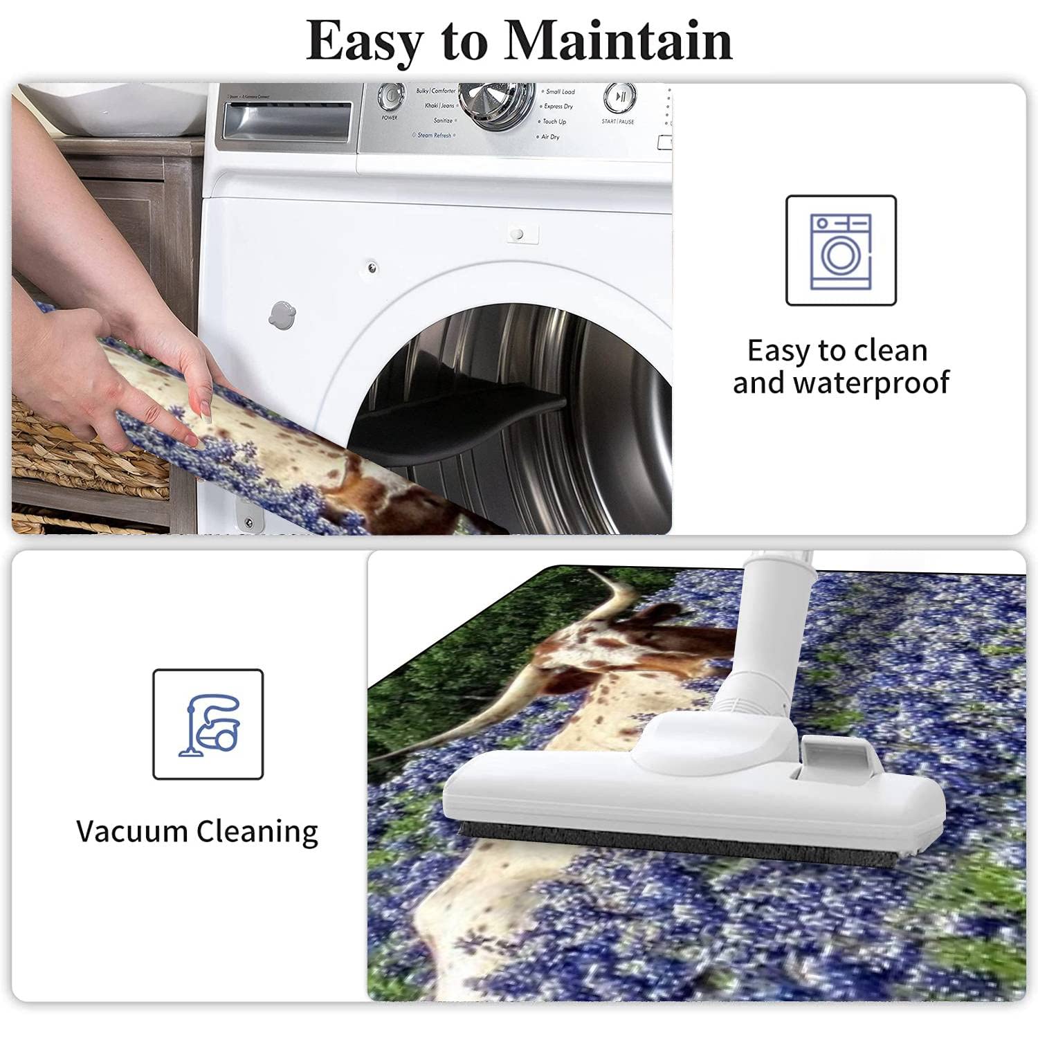 Non-Slip Washable Kitchen Rugs Set - Longhorn in The Bluebonnets Texas Design, Anti-Fatigue Floor Mats for Standing Comfort, Kitchen Runner & Bath Rug Decor - Perfect for Home, Office, and High-Traffic Areas