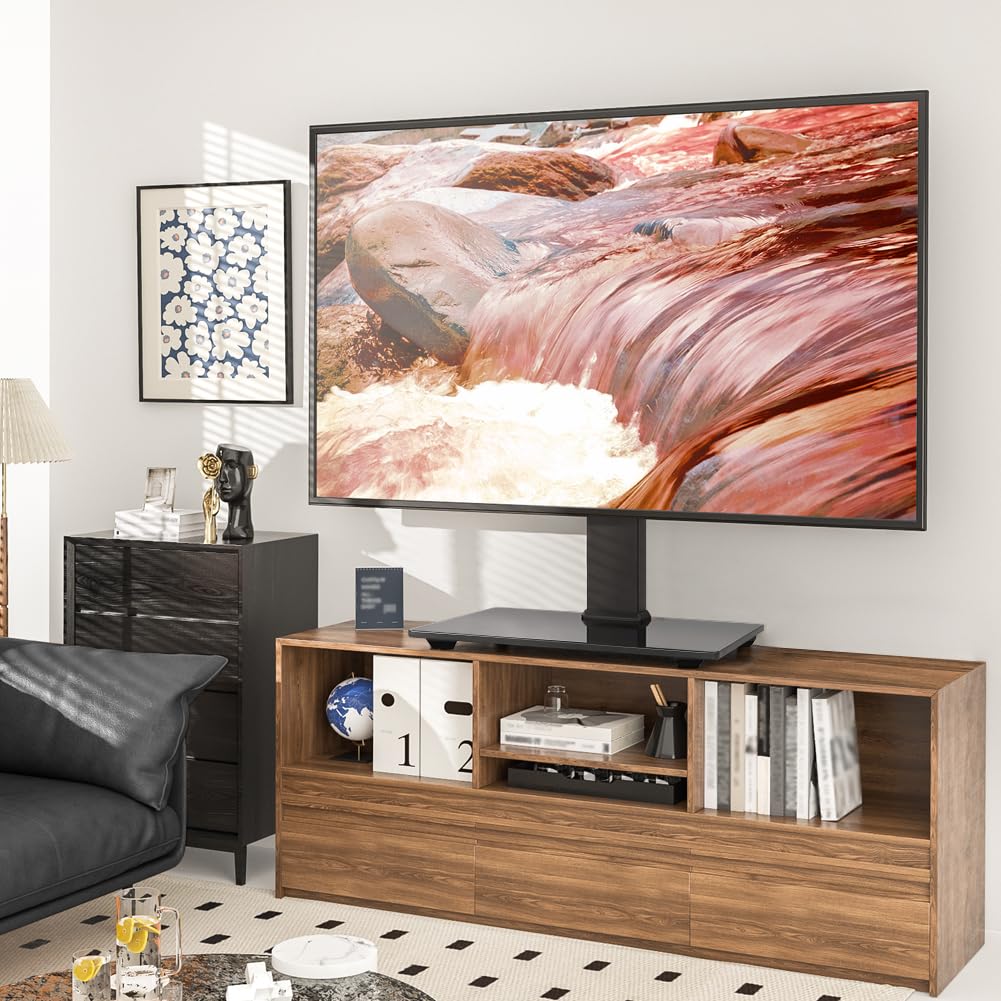Universal TV Stand for 13-32 Inch LED LCD TVs - Height Adjustable Swivel TV Mount with Tempered Glass Base (Max VESA 100x100mm) - Perfect for Living Rooms, Bedrooms & Offices