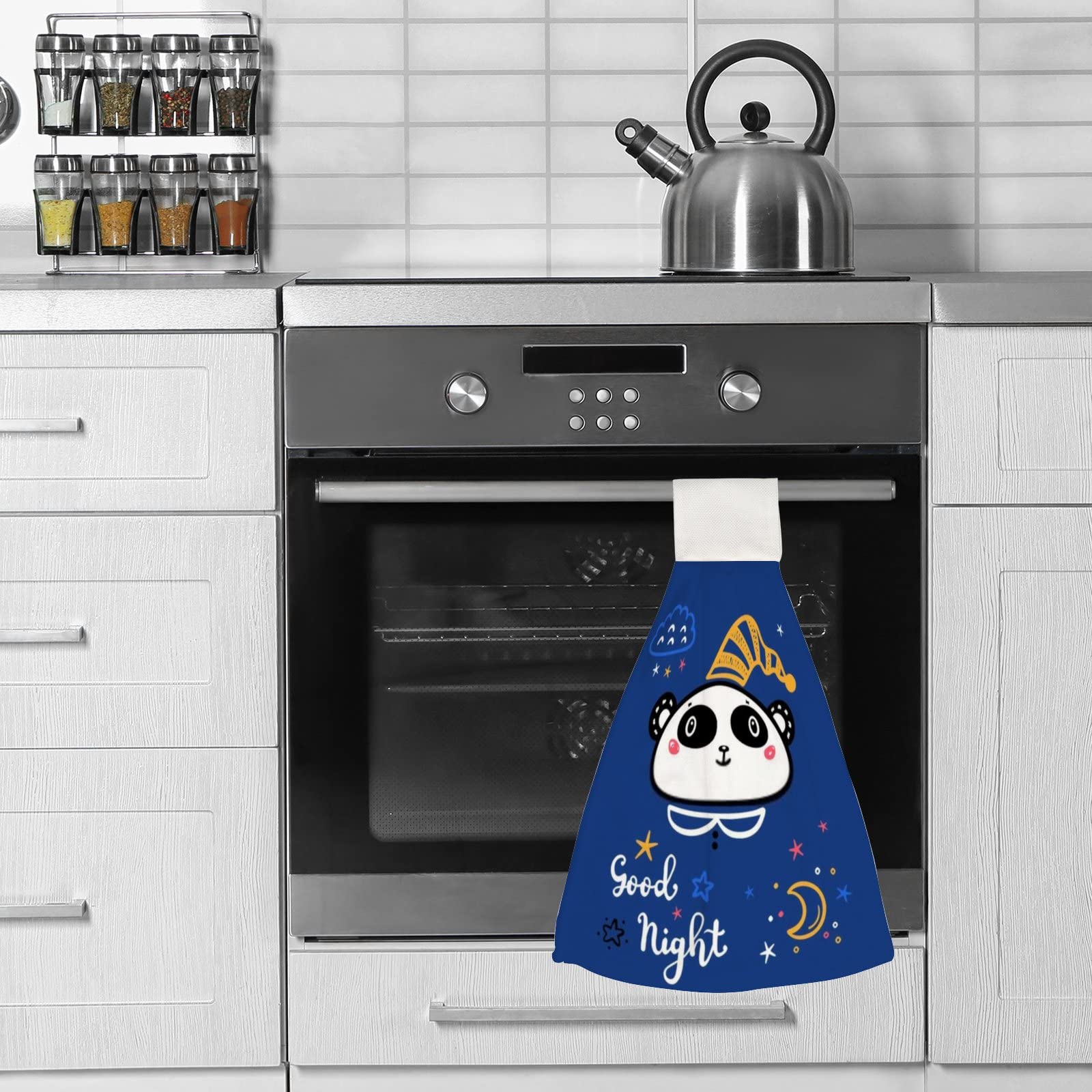 Super Absorbent Kids Panda Bear Hand Towels - 2 Pack, Soft & Machine Washable Hanging Towels with Loop for Kitchen & Bathroom - Perfect for Kids' Bedtime & Bath Time