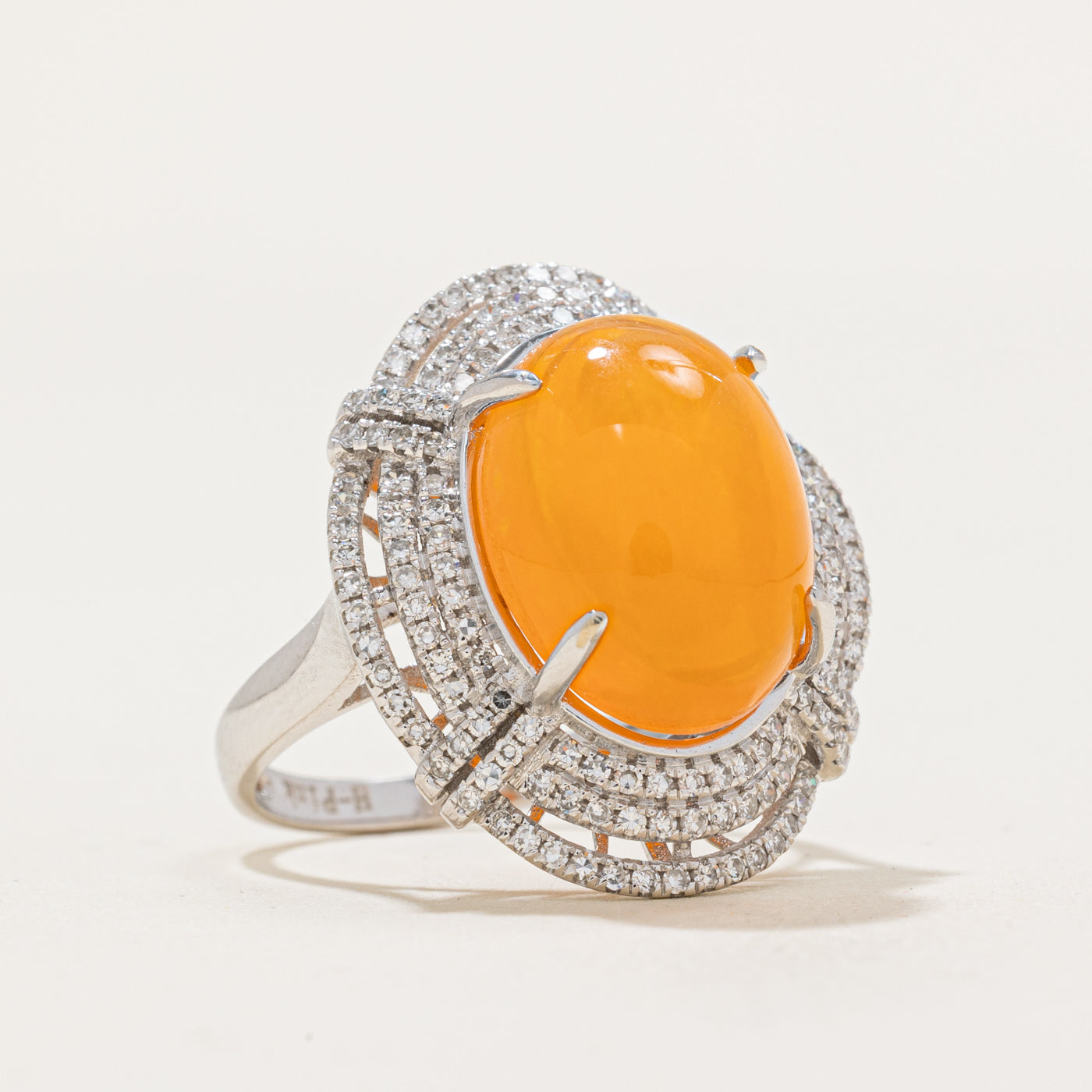 Exquisite 6.36ct Fire Opal & 0.61ct Diamond Cocktail Ring - Size 6.5 | Elegant Evening Wear, Special Occasion Jewelry, Gift for Her