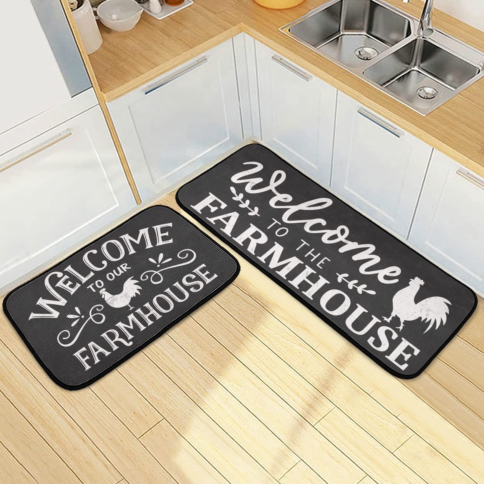 Emelivor Anti-Fatigue Kitchen Mat Set - Non-Slip Washable Rugs for Farmhouse & Laundry