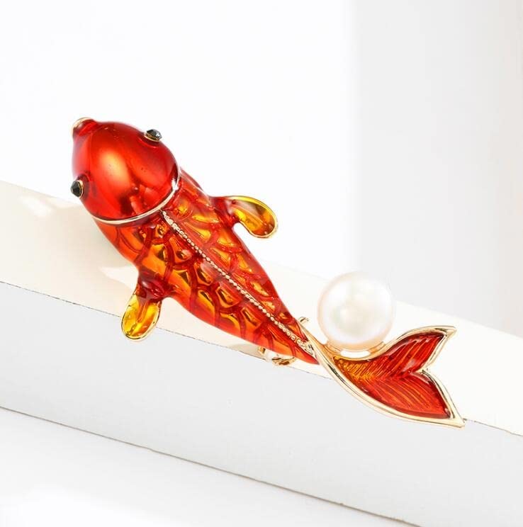 Elegant Faux Pearl Fish Brooch Pin for Women & Girls - Vintage Lapel Pin Jewelry Gift for Birthday, Wedding, Party & Office Wear
