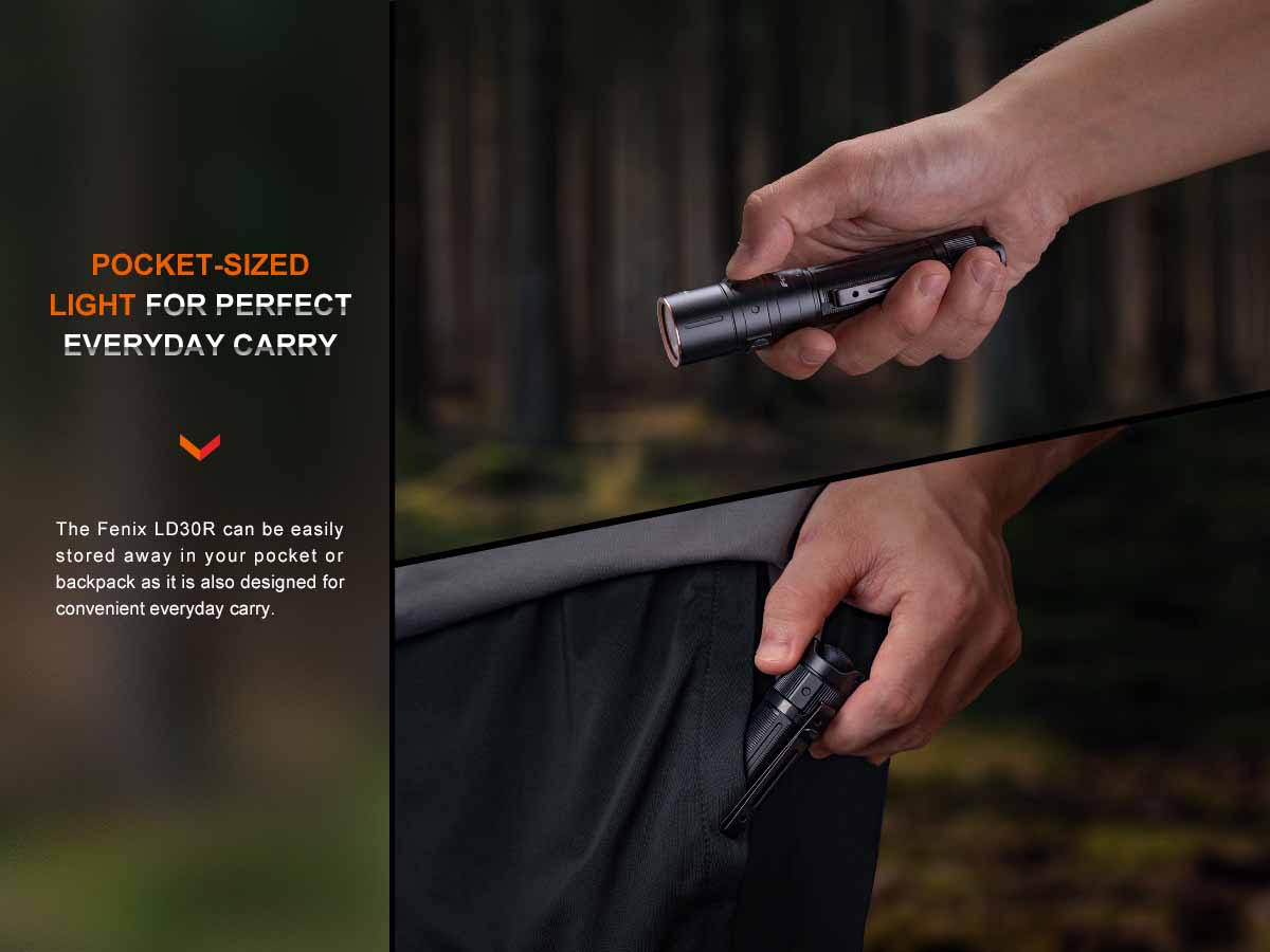 Fenix LD30R Rechargeable Flashlight - 1200 Lumens, USB-C, IP68 Waterproof, Compact LED Torch for Camping, Hiking, Emergency & Outdoor Adventures