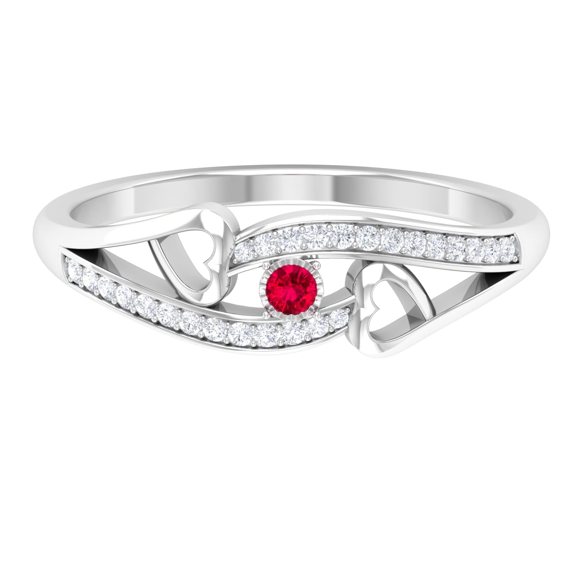 0.25 CT Natural Ruby and Diamond Ring for Women - 14K Solid Gold Heart Ring with Certified Genuine Red Ruby - Perfect for Valentine's Day, Anniversary & Romantic Gifts