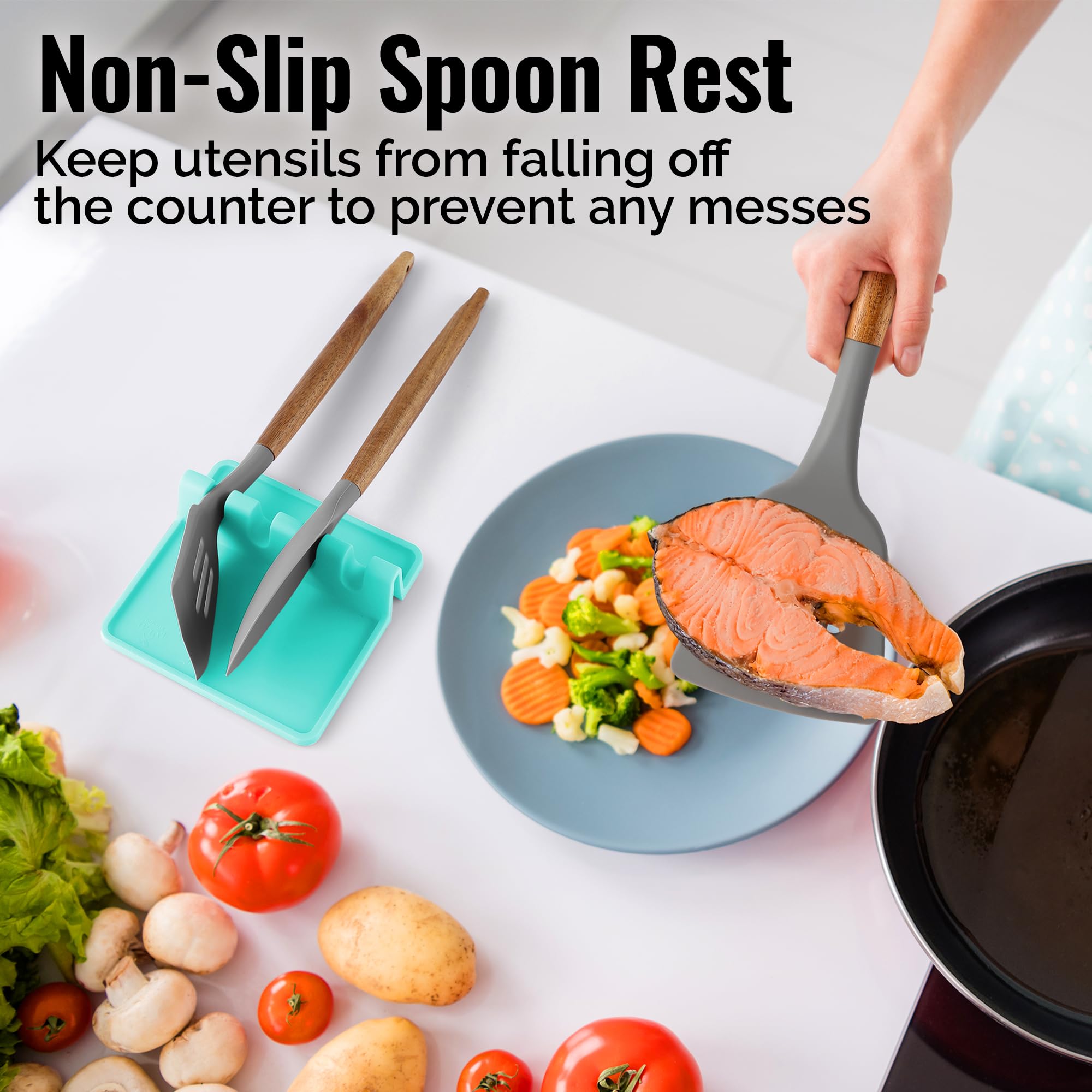 Zulay Silicone Utensil Rest - Heat-Resistant Spoon Holder for Stove Top - BPA-Free Kitchen Tool Organizer for Cooking