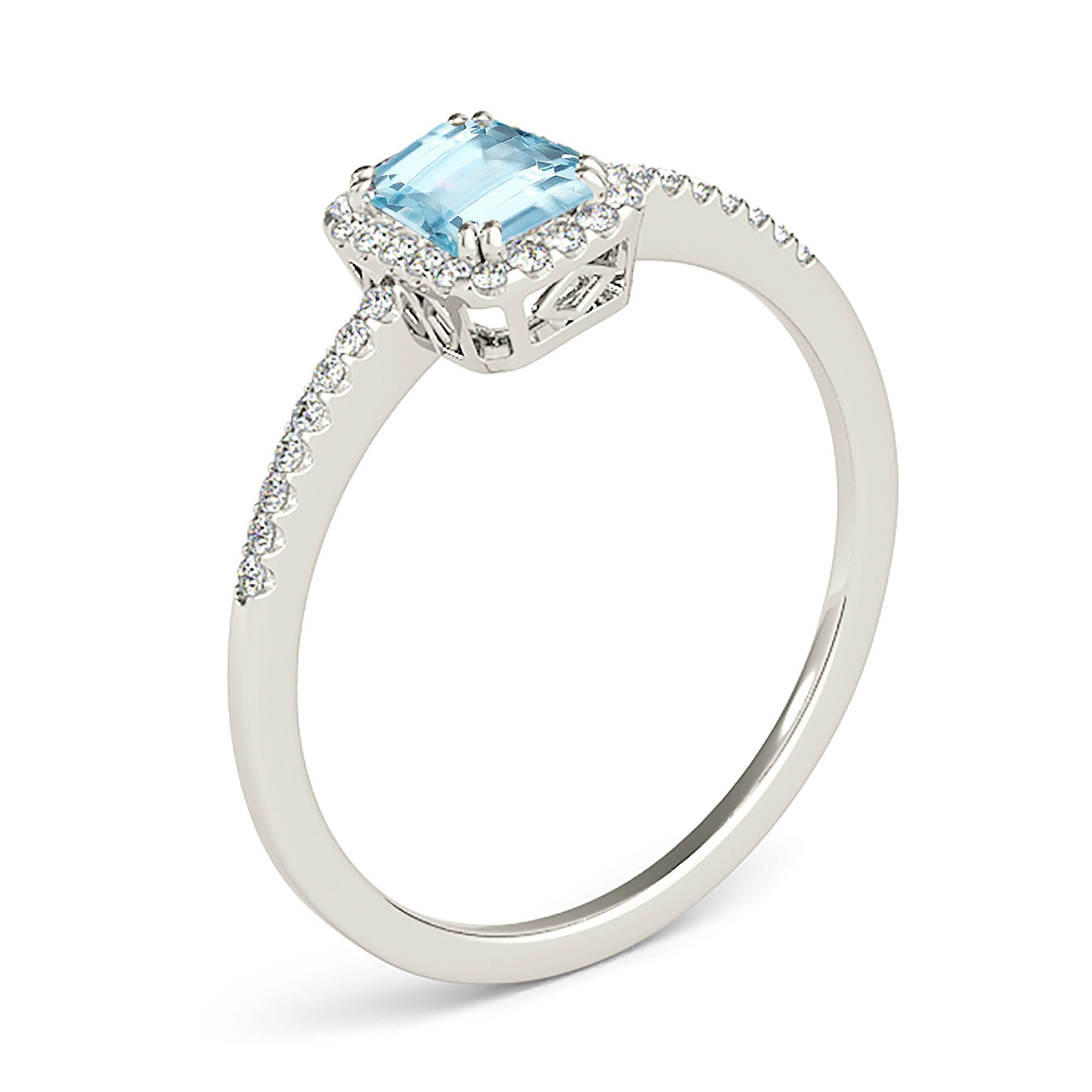 0.65 Carat Genuine Emerald Cut Aquamarine Halo Ring - Elegant Birthstone Jewelry for Women, Perfect for Engagement, Anniversary & Special Occasions