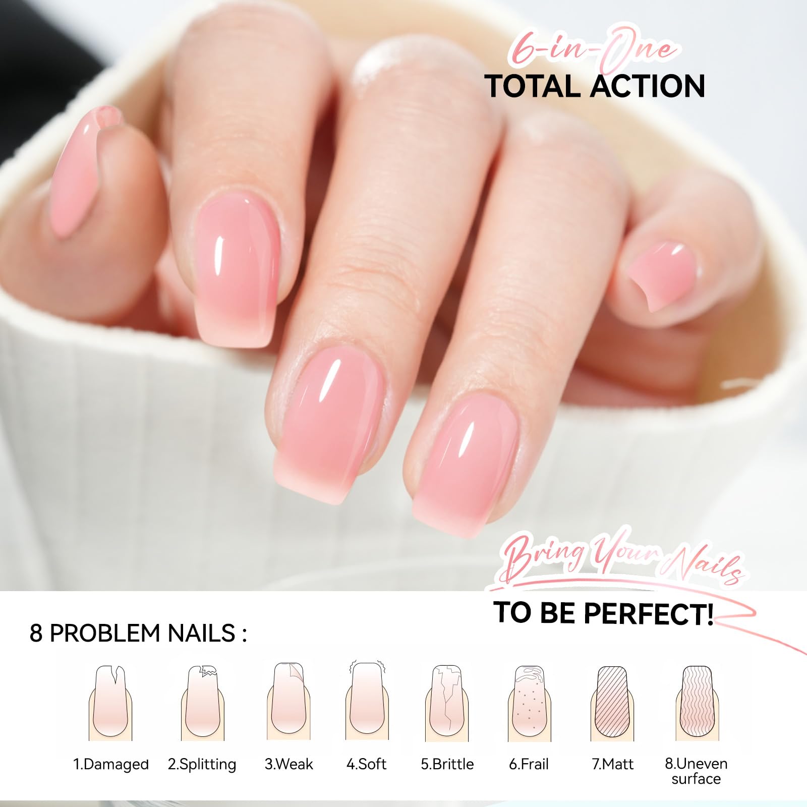 **6-in-1 Candy Pink Nail Strengthener Protein – Extra Strong Natural Nail Hardener & Growth Oil for Damaged Nails – Long-Lasting Repair for Salon, Home & Daily Use**    *(Use Case: Perfect for brittle nails, salon treatments, at-home manicures, and daily nail care routines.)*