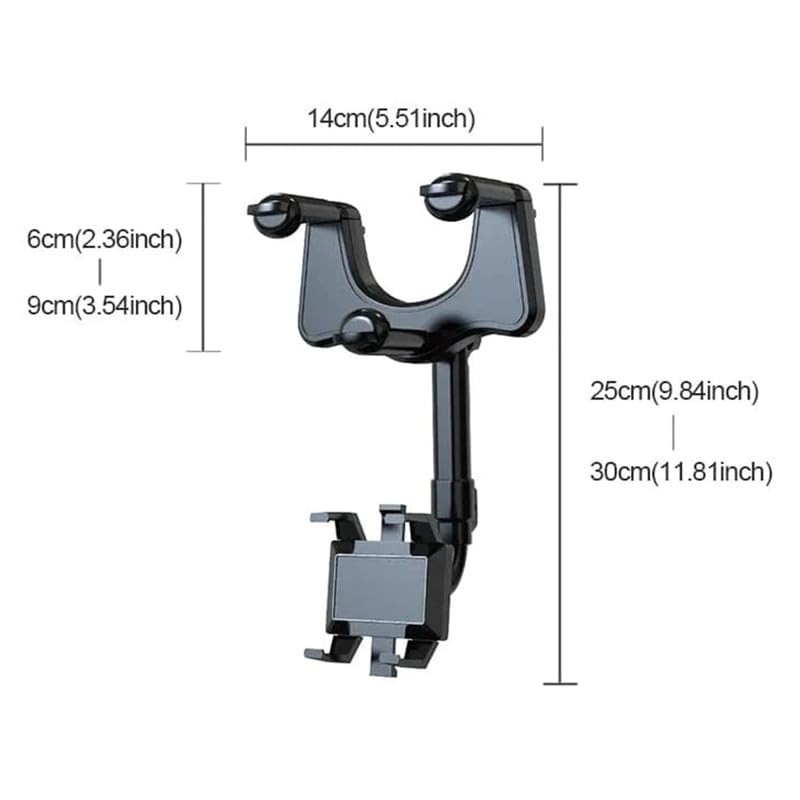 360° Rotatable Car Phone Holder for Rearview Mirror - Universal Multifunctional Phone Mount for All Smartphones - Perfect for GPS Navigation, Hands-Free Calls & Safe Driving (Black)