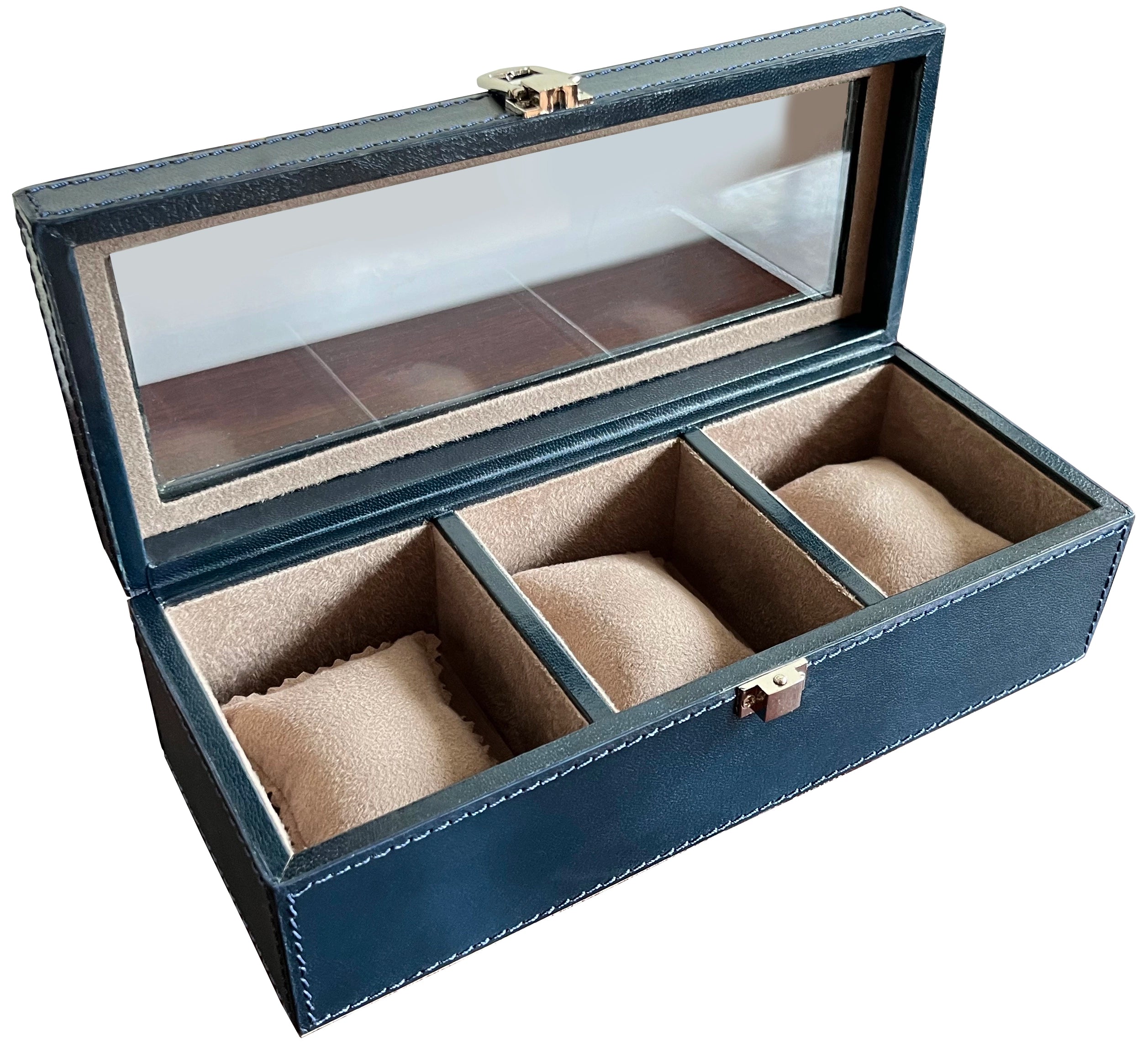 Premium Genuine Leather Watch Case with 3 Slots - Blue | Luxury Watch Storage & Travel Organizer for Men & Women | Perfect for Home, Office & Travel Accessories