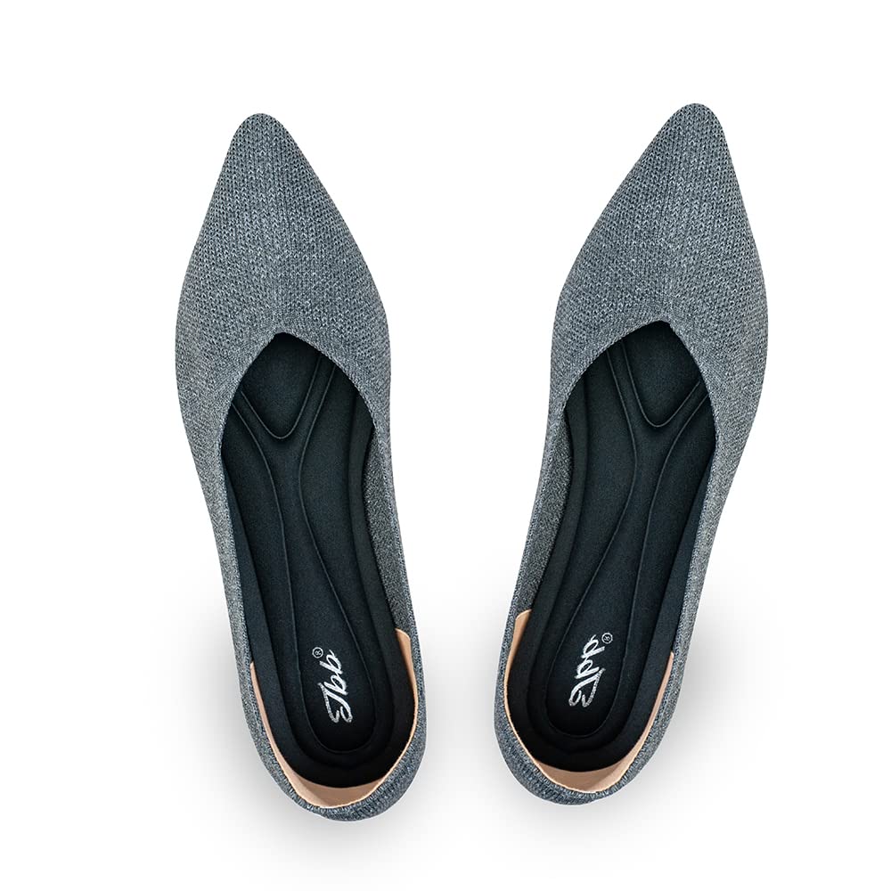 JBB Women's Pointed Toe Ballet Flats - Knit Slip-On Loafers with Low Wedge for Walking | Comfortable Casual Dress Shoes for Work, Office & Everyday Wear