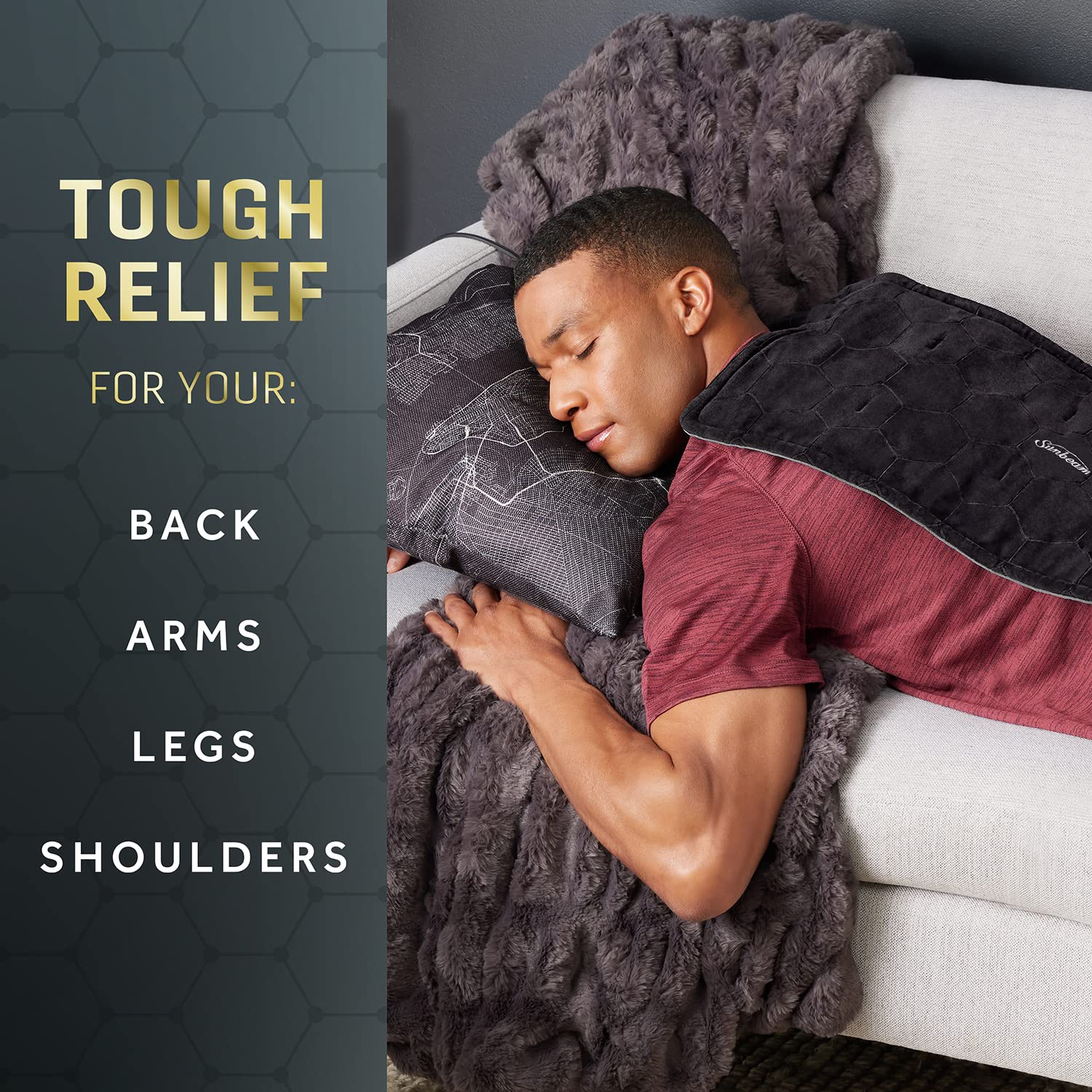 Sunbeam AdvancedHeat King-Sized Electric Heating Pad for Back, Neck & Shoulder Pain Relief - Fast Soothing Heat Therapy for Muscle Aches, Cramps & Arthritis - Perfect for Home, Office & Travel Use
