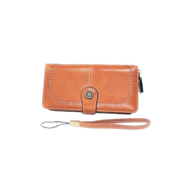Premium Women's Leather Wallet with Wristlet - Large Capacity Credit Card Holder & Phone Pocket - Stylish Brown Wallet for Everyday Use (Pack of 1) | Perfect for Work, Travel, and Shopping