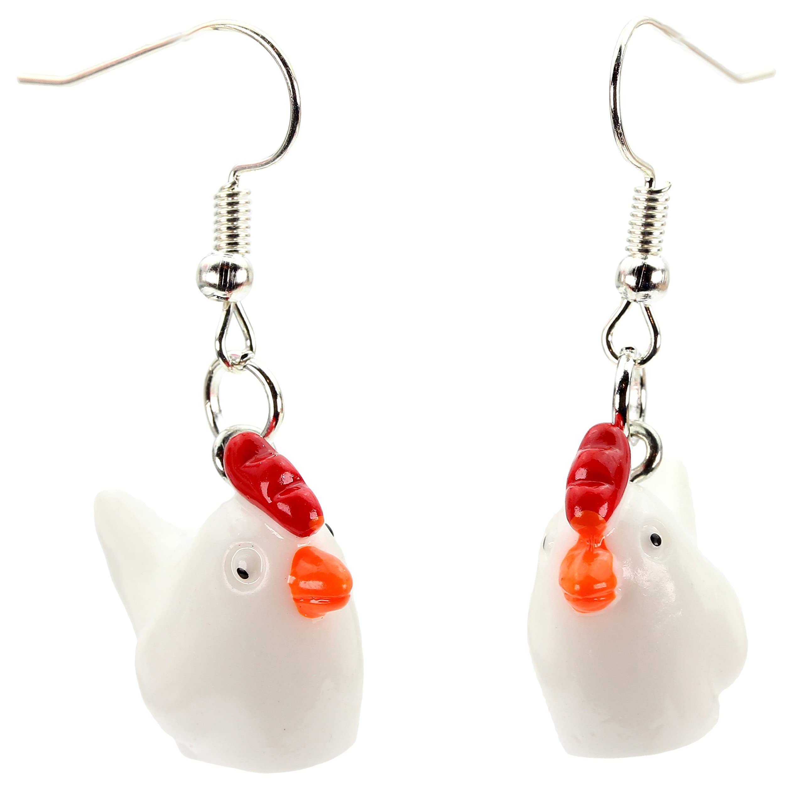 Bluebubble ANIMAL FARM Mini Farmyard Animal Dangle Earrings - Charlie Cock Rooster Design - Cute Stud Earrings for Women - Perfect Gift for Animal Lovers & Farm Theme Parties