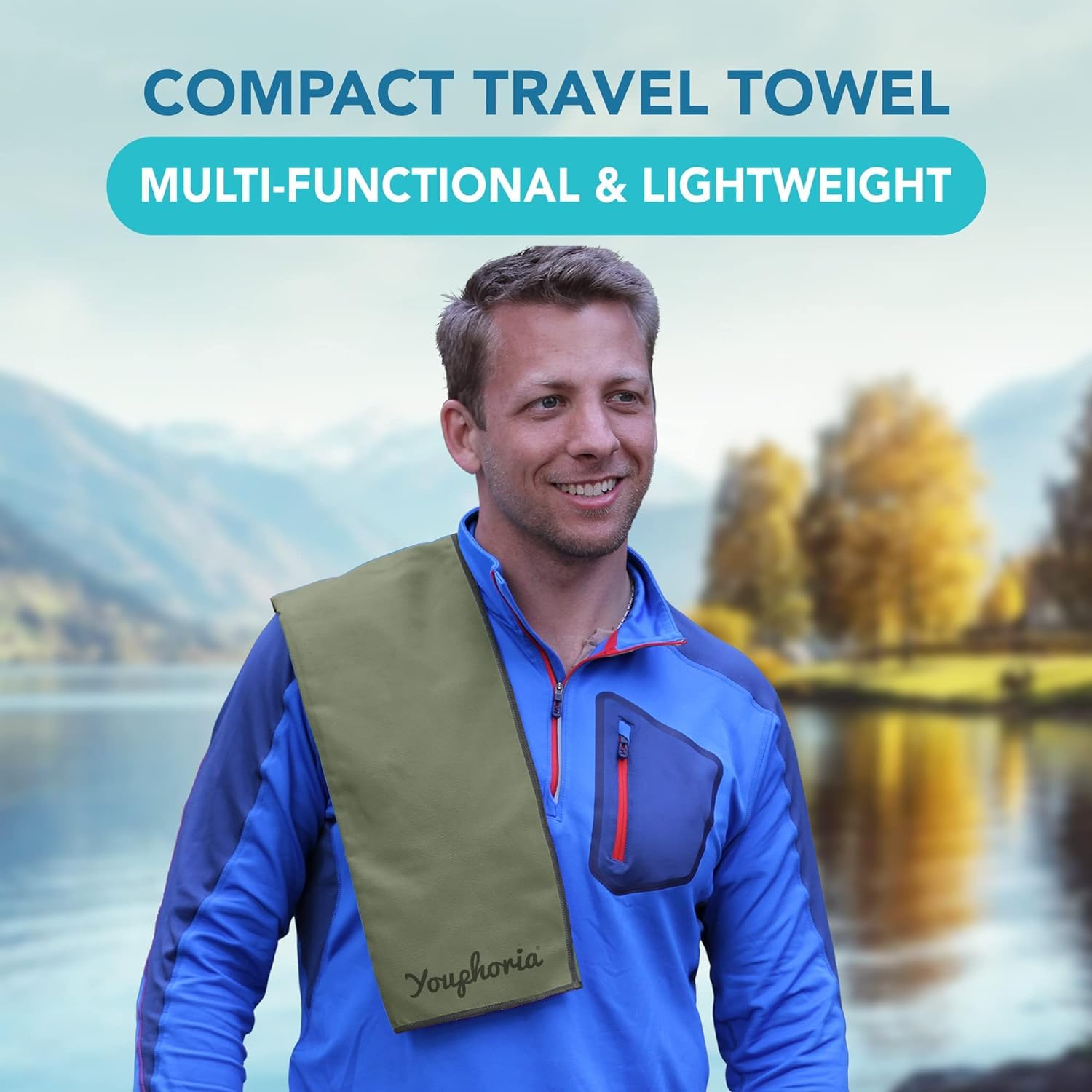Youphoria Microfiber Travel Towel - Ultra Lightweight & Fast Drying Quick Dry Towel for Camping, Beach, Backpacking, Hiking, Gym & Yoga | Perfect for Outdoor Adventures & Travel Essentials