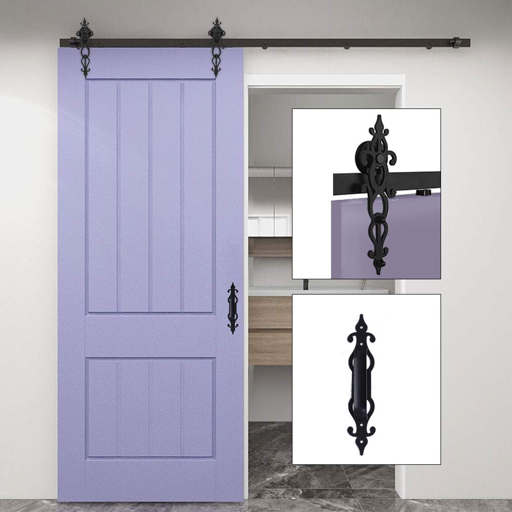 Heavy Duty Sliding Barn Door Hardware Kit 8FT (244CM) with Industrial Handle - Single Wooden Door Kit Fits Up to 48