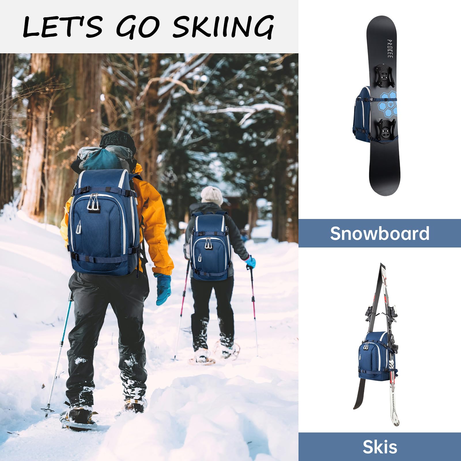 50L Waterproof Ski & Snowboard Travel Backpack with Padded Boot Compartment - Carry Skis, Snowboard Gear & Accessories - Perfect for Ski Trips, Mountain Resorts & Winter Sports Travel