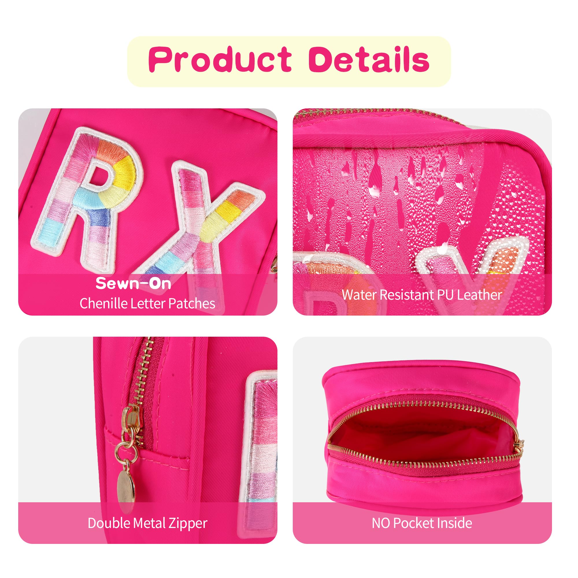 Personalized Embroidered Alphabet Medicine Bag for Women & Girls - Zippered Nylon Travel Pouch for Vitamins, Makeup & Essentials (Rose) - Perfect for Daily Organizer, Travel & Gym Accessories