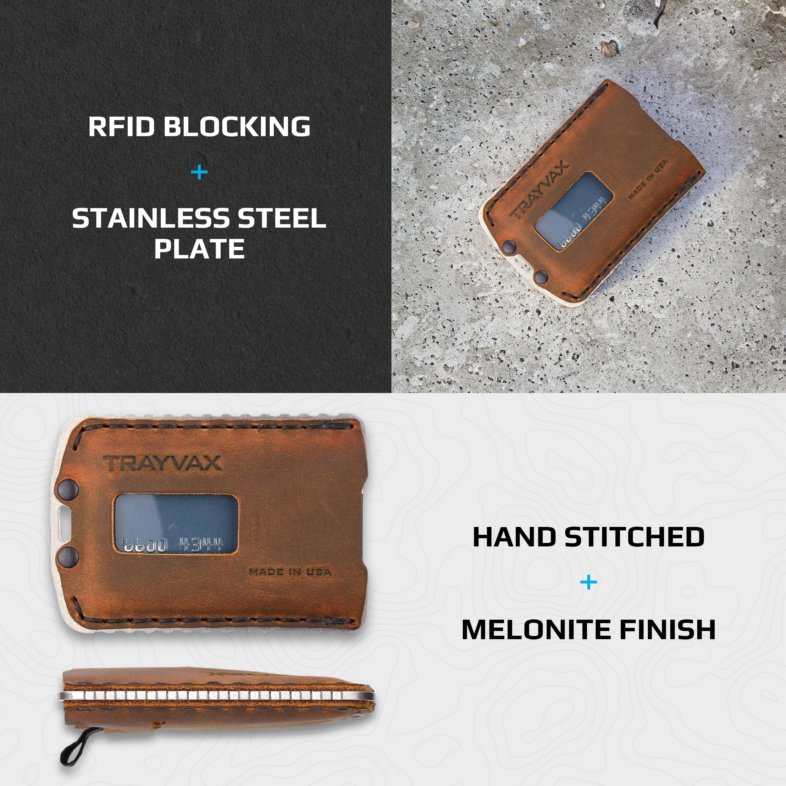 Trayvax Ascent RFID Blocking Front Pocket Wallet - Slim Leather & Metal Minimalist Wallet for Men & Women - Raw Tobacco Brown - Perfect for Travel, Everyday Carry & Secure Credit Card Storage