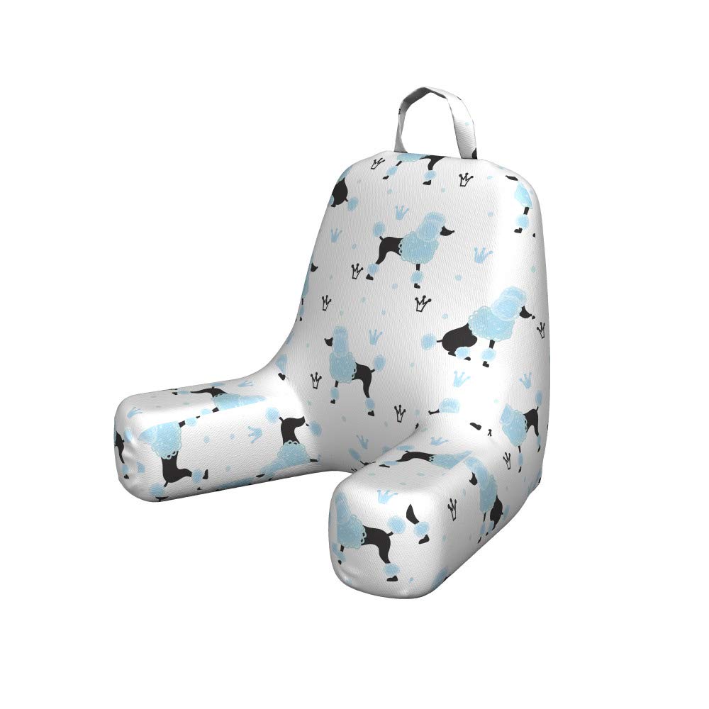 Ambesonne Poodle Reading Pillow Cover - Hand Drawn Crown & Scribble Fluffy Dog Design - Soft Fabric Unstuffed Bed Rest Case - Small Size Pale Blue & White - Perfect for Reading in Bed, Sofa or Floor Lounging
