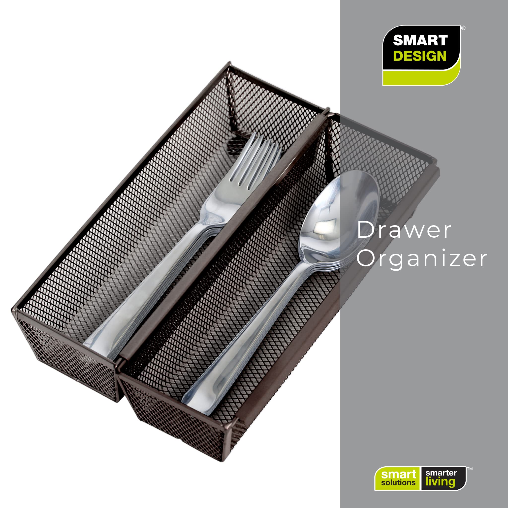 Smart Drawer Organizer 9 x 3 Inch - Steel Mesh Tray with Interlocking Arms - Kitchen Utensil & Silverware Storage - Bronze - Perfect for Kitchen Drawers, Office Supplies, and Craft Organization