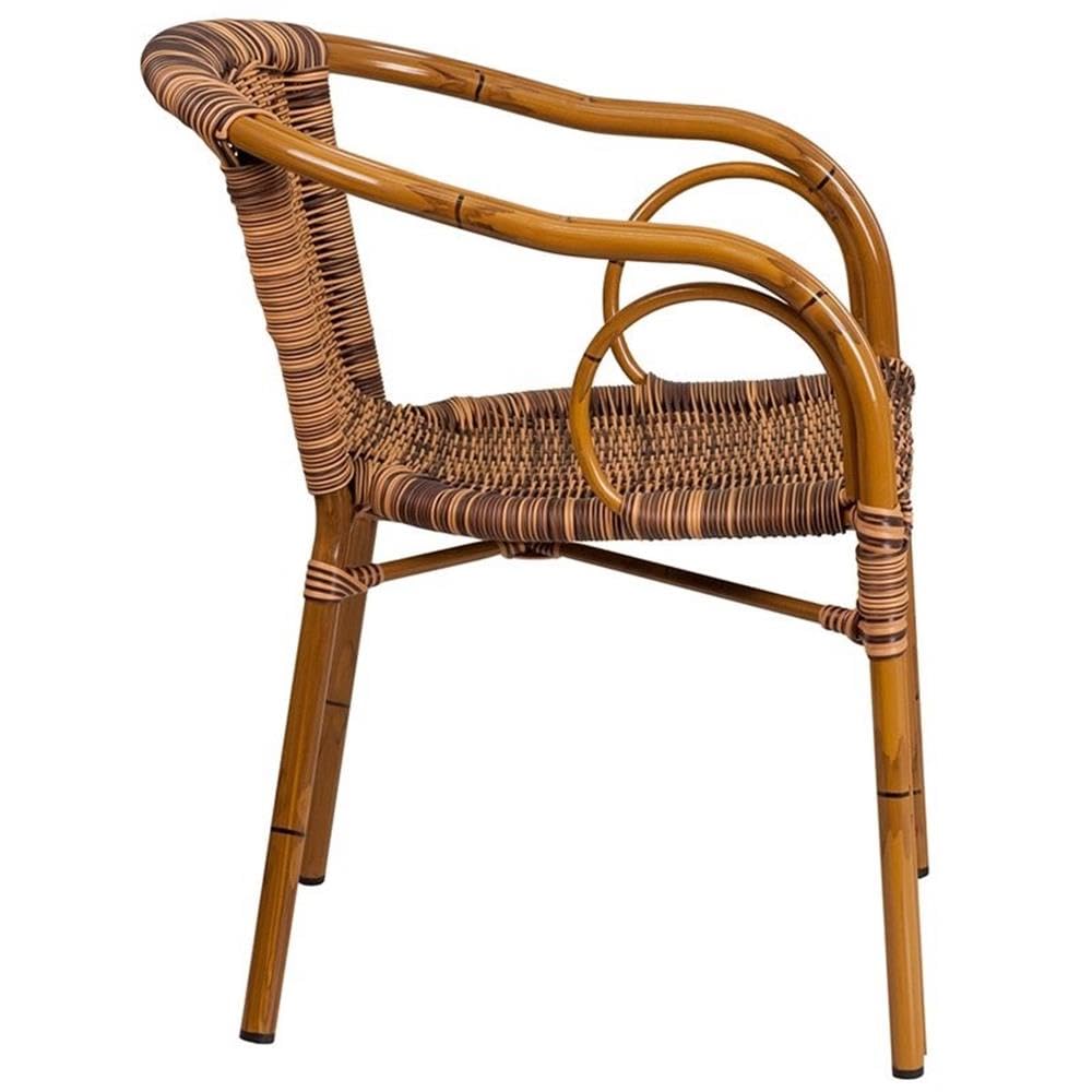 BOWERY HILL Rattan and Aluminum Patio Chair - Weather-Resistant Outdoor Dining Set in Burning Brown/Dark Red - Perfect for Garden, Poolside, and Backyard Relaxation