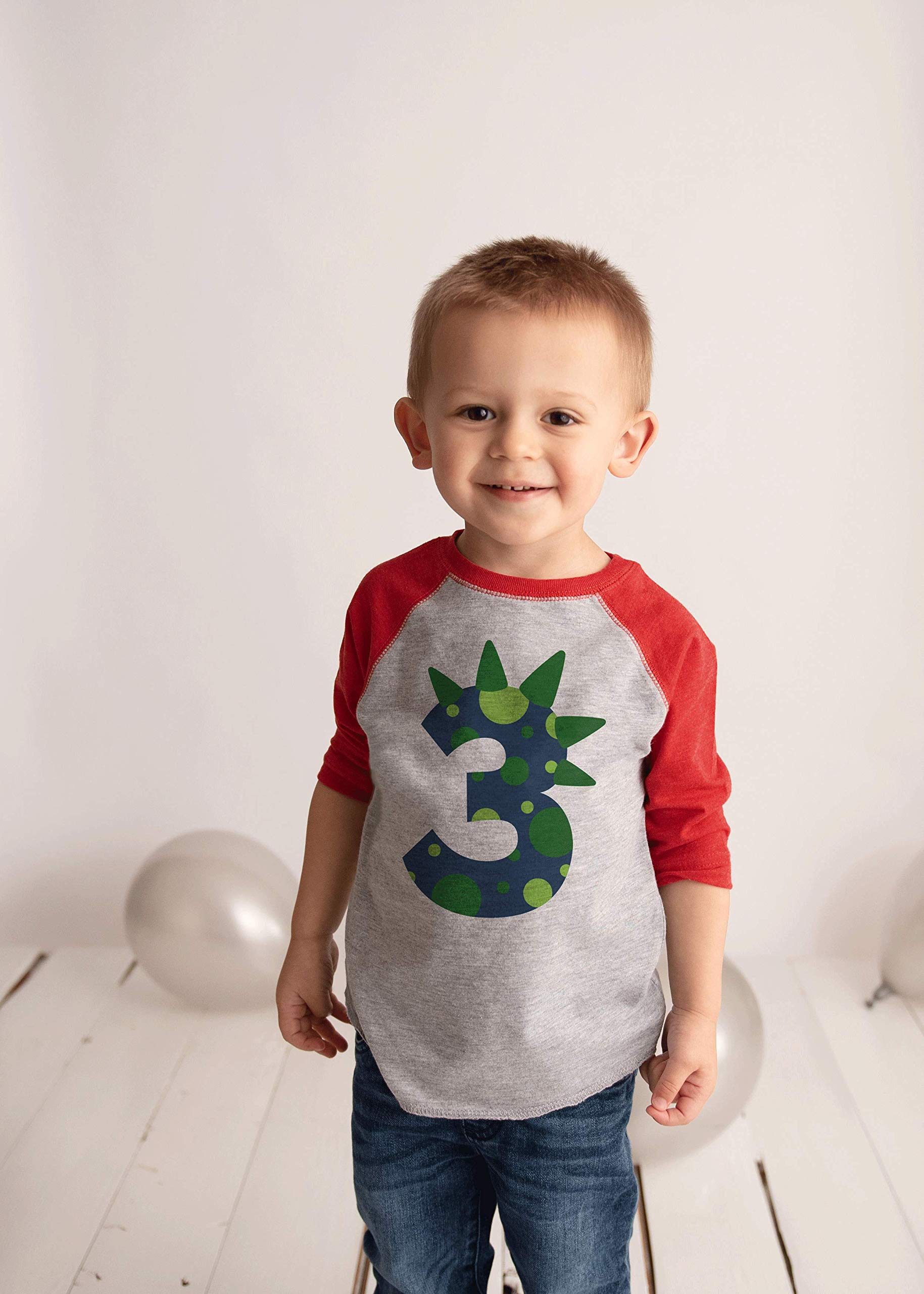 7 ate 9 Apparel Boys Dinosaur Birthday T-Shirt - Cute Dino Graphic Tee for Kids Birthday Party, Red Short Sleeve Cotton Shirt with Age Number - Perfect for Birthday Celebrations, School Events & Playdates