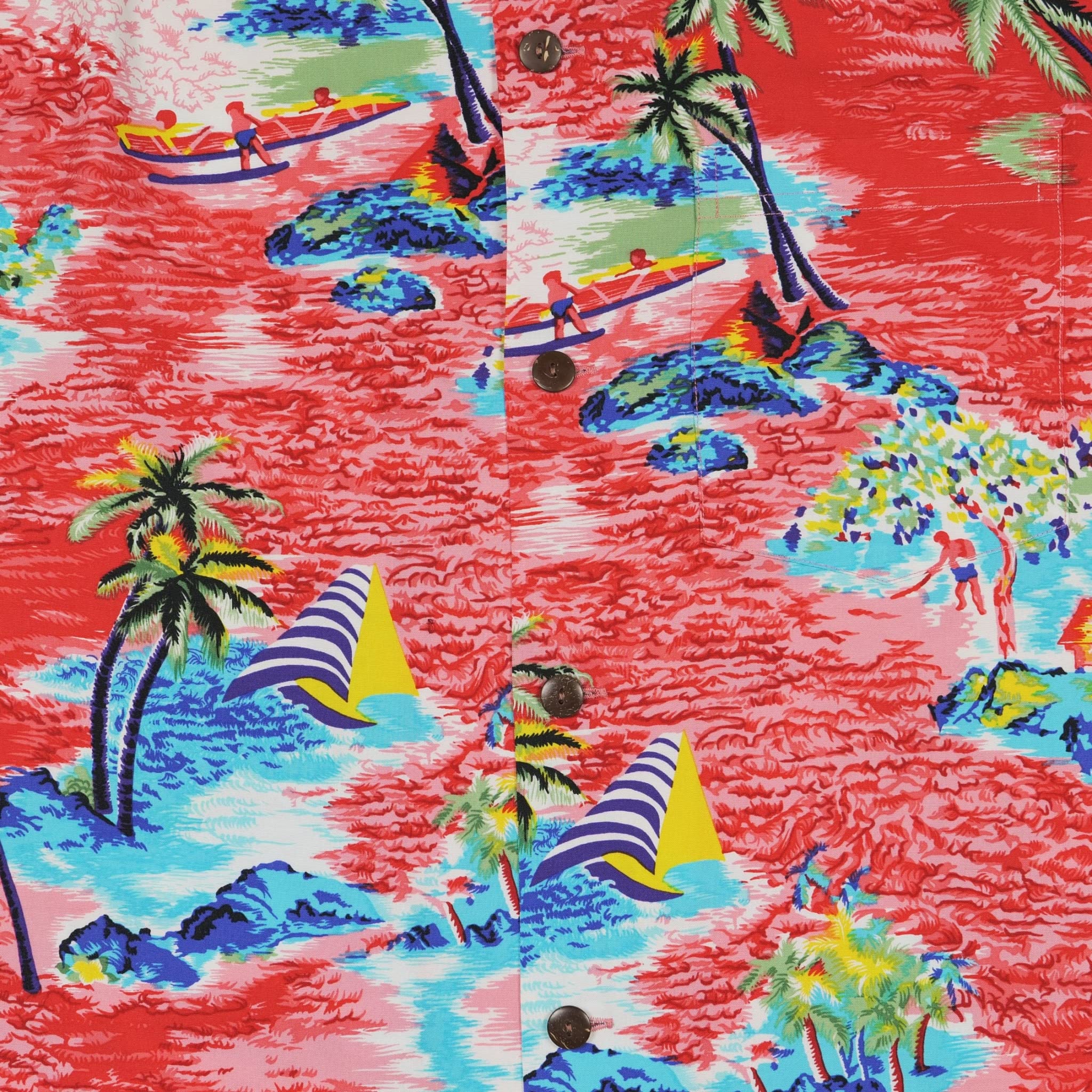 Sun Surf True Romance Hawaiian Shirt for Men - Red Aloha Shirt with Palm Tree Print, Short Sleeve Button Down Casual Shirt (Large) - Perfect for Beach Vacation, Summer Party & Tropical Getaways