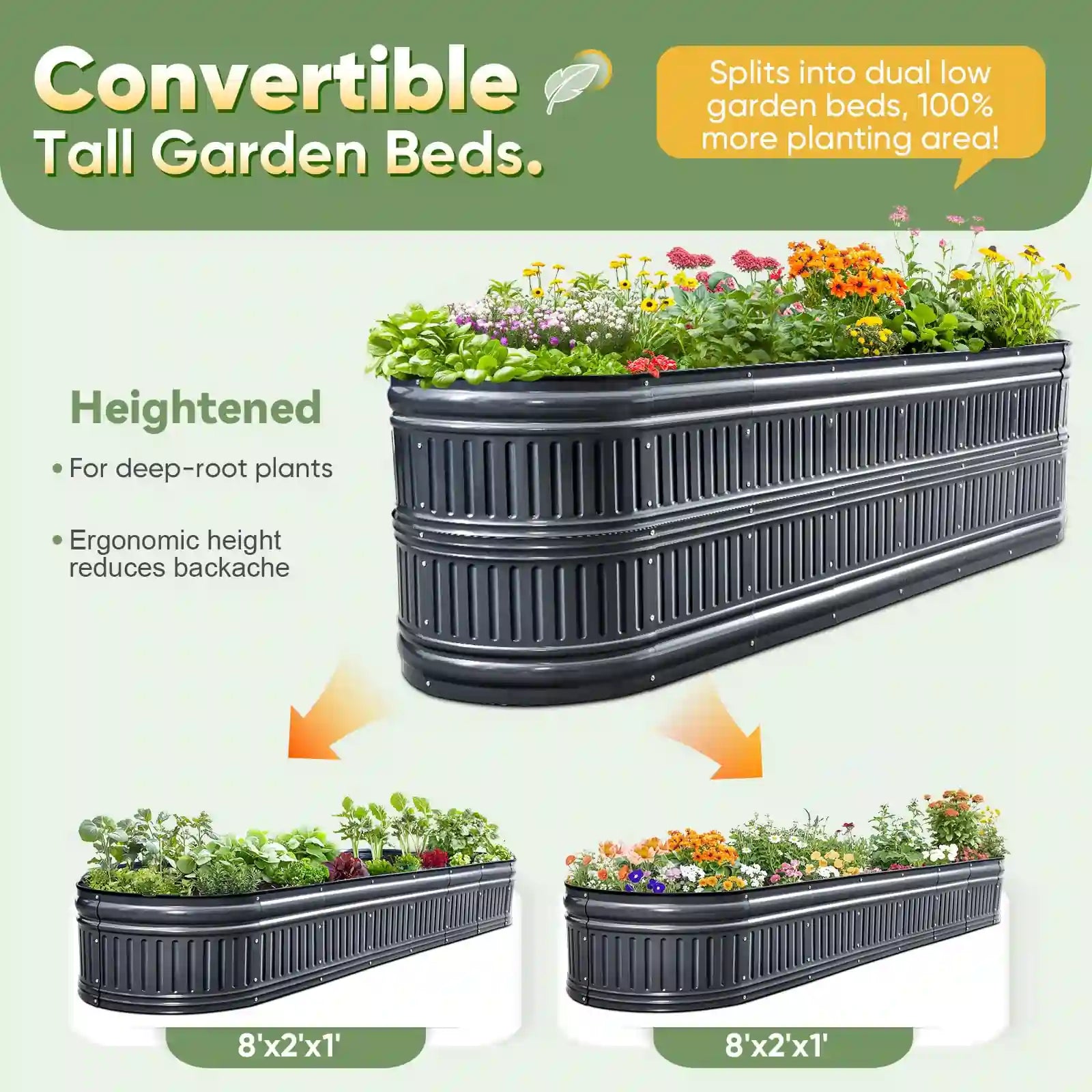 94x24x24 Inch Oval Elevated Raised Garden Bed Kit for Vegetables, Flowers & Herbs - Perfect for Outdoor Gardening, Patio, Backyard & Small Spaces