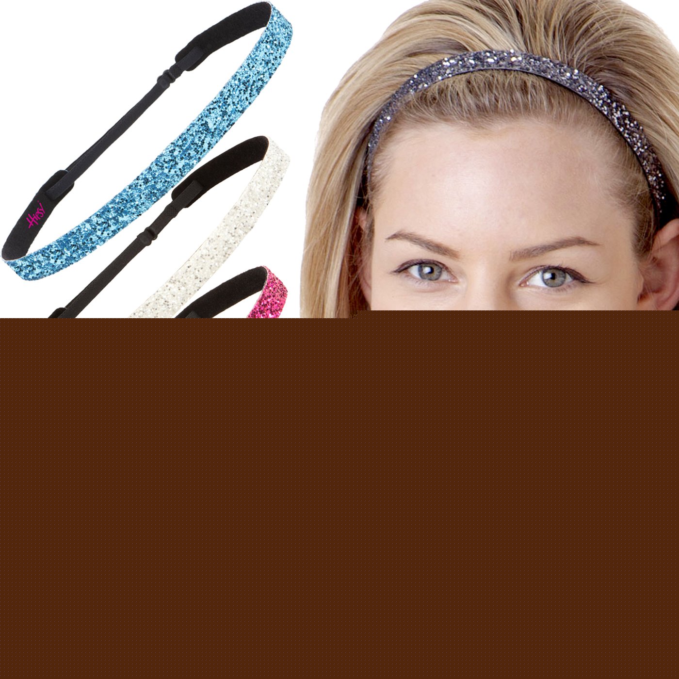 Hipsy 5-Pack Women's Adjustable No-Slip Bling Glitter Headbands - Skinny Hair Bands for Women & Girls (Gunmetal/Teal/Black/Hot Pink/White) - Perfect for Workouts, Yoga, Sports & Everyday Fashion