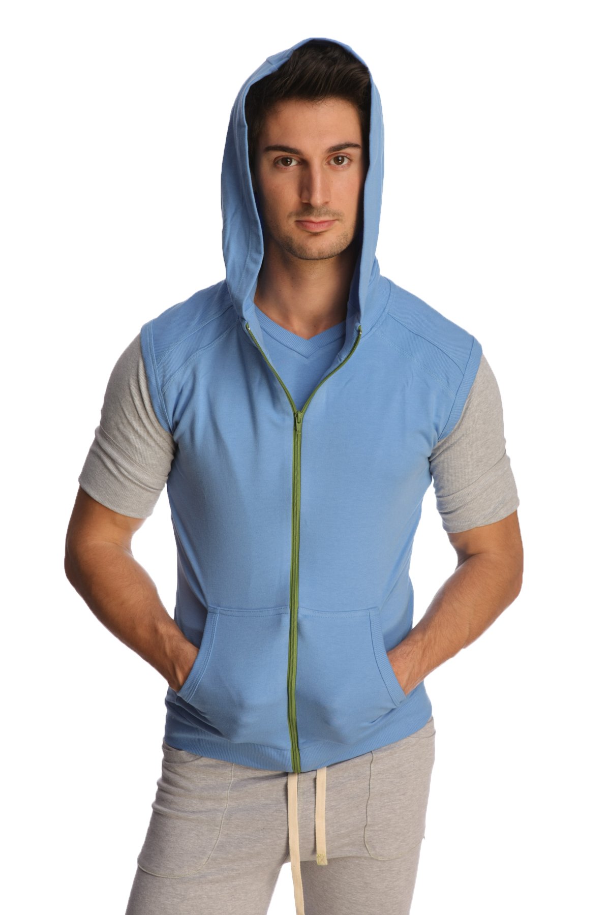4th Men's Sleeveless Hoodie - Modal French Terry Workout & Yoga Top - Made in USA - Stretch Fit European Style - Perfect for Gym, Yoga & Beach Resorts