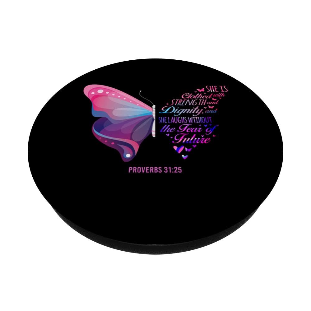 Bible Verse Proverbs 31:25 Butterfly PopSocket - Christian Phone Grip for Daily Inspiration